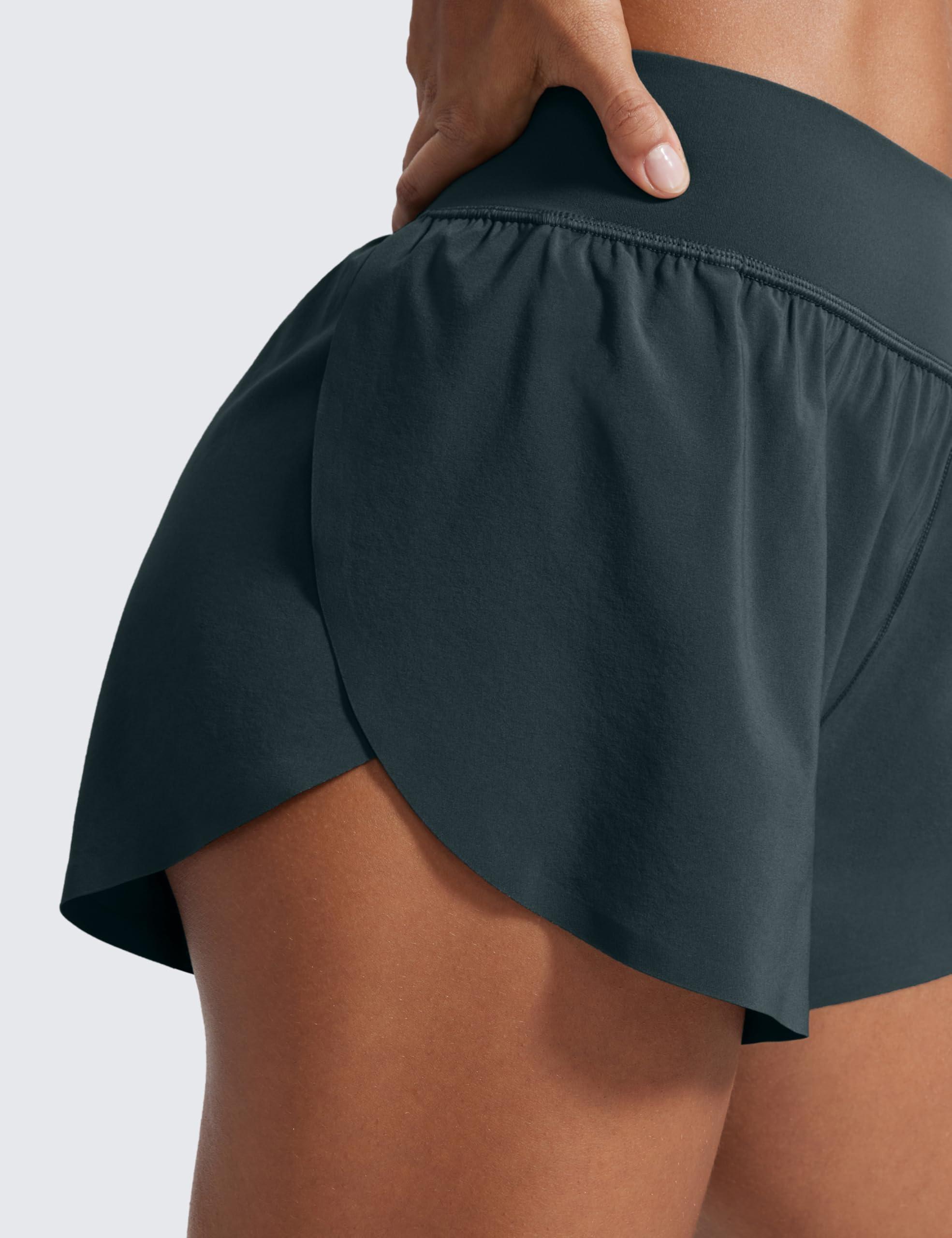 CRZ YOGA High Waisted Dolphin Athletic Running Shorts for Women 3" High Split Comfy Mesh Liner for Gym Workout Track - Image 4