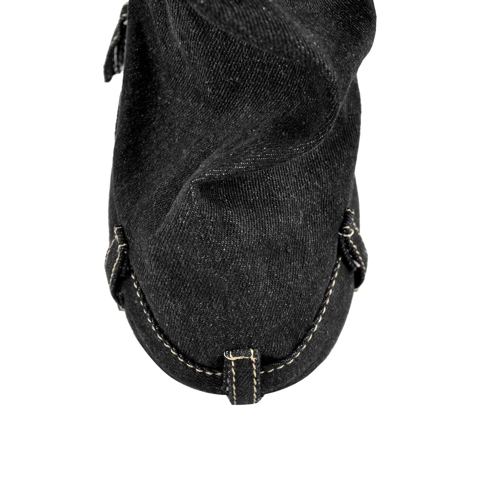 onlymaker Padlock and Zippers Fold Over Platform Calf High Boots side Zippers Denim Boots Black Size 10 - Image 5