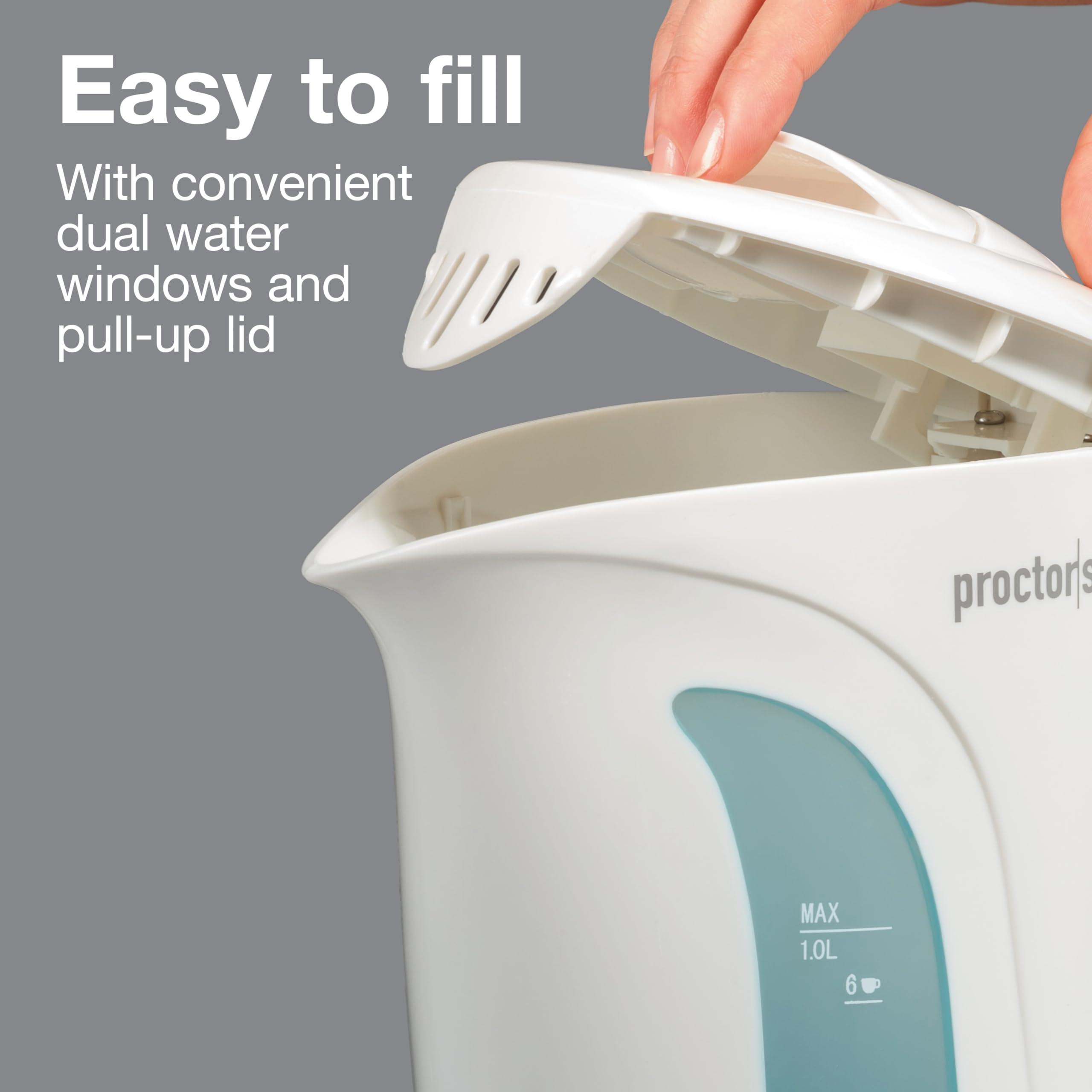 Proctor Silex Electric Tea Kettle, Water Boiler & Heater Auto-Shutoff & Boil-Dry Protection, 1000 Watts for Fast Boiling, 1 Liter, White - Image 5