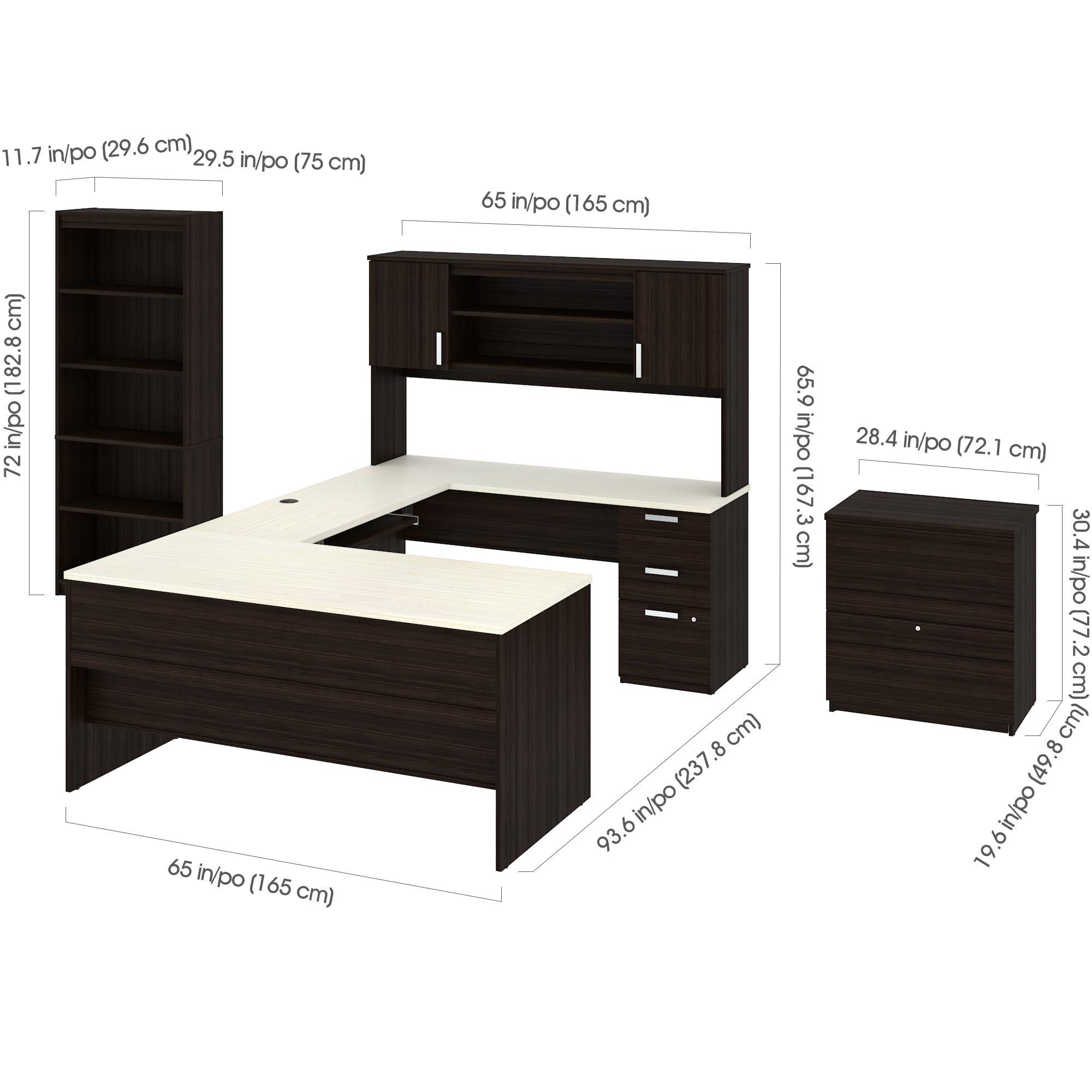 Bestar Ridgeley Executive Computer Desk with Hutch, a lateral File Cabinet, and a Bookcase, White Chocolate - Image 3