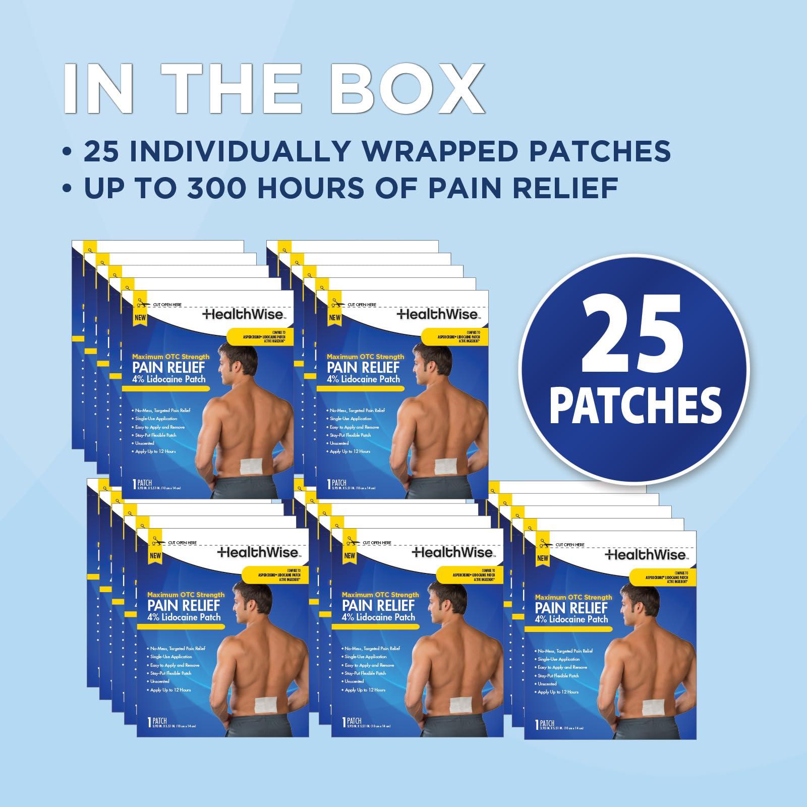 HealthWise 4% Lidocaine Pain Relief Patch | Maximum OTC Strength | 25-Count | 3.93” x 5.51” | Soothes Minor Aches and Pains | Odor Free | Topical Anesthetic | Easy to Apply Flexible Adhesive - Image 7