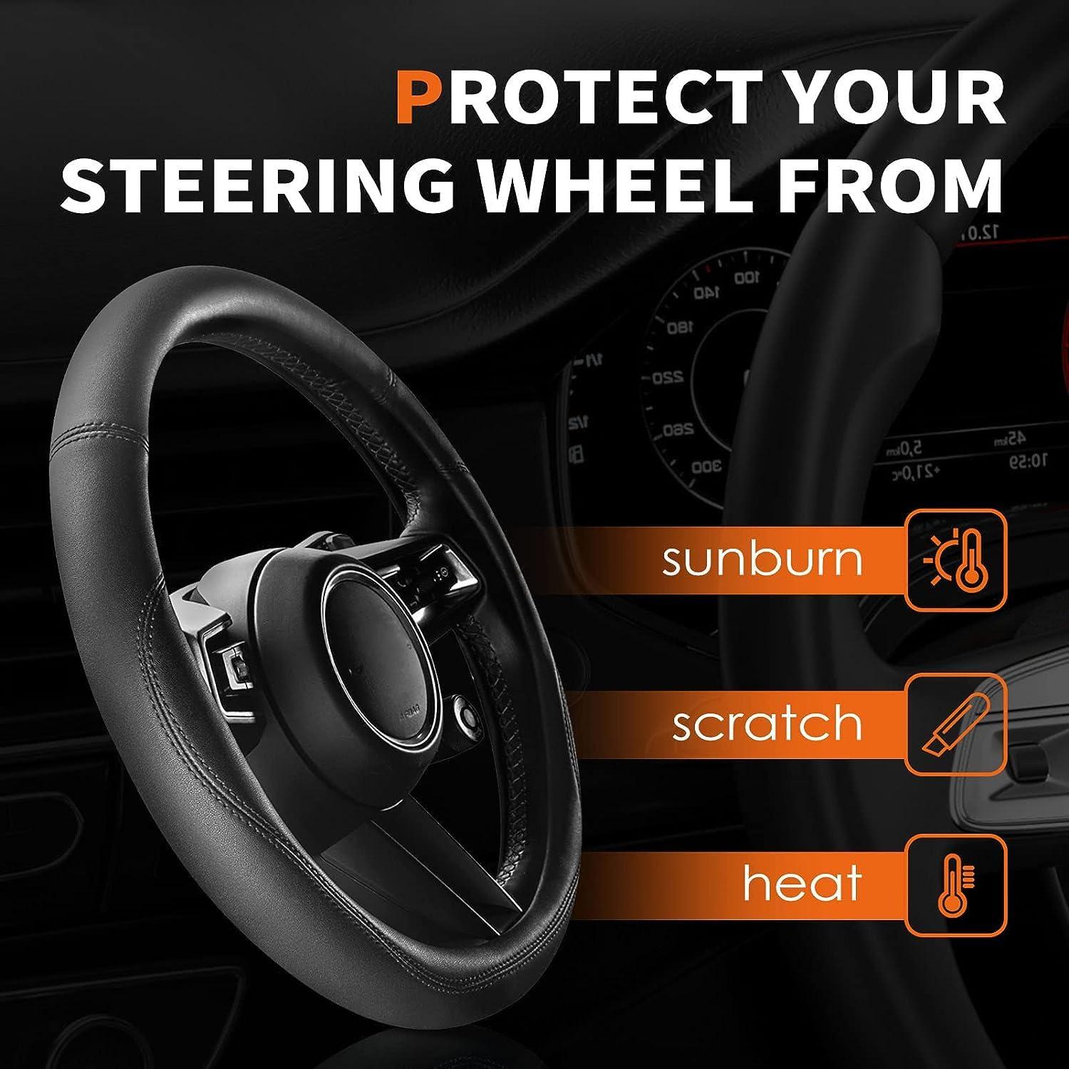 HOTOR Car Steering Wheel Cover - Universal Car Accessory for Diverse Cars, Durable Leather Cover with Anti-Slip Lining, for Steering Wheel with a Diameter of 14.5"-15",Black - Image 4