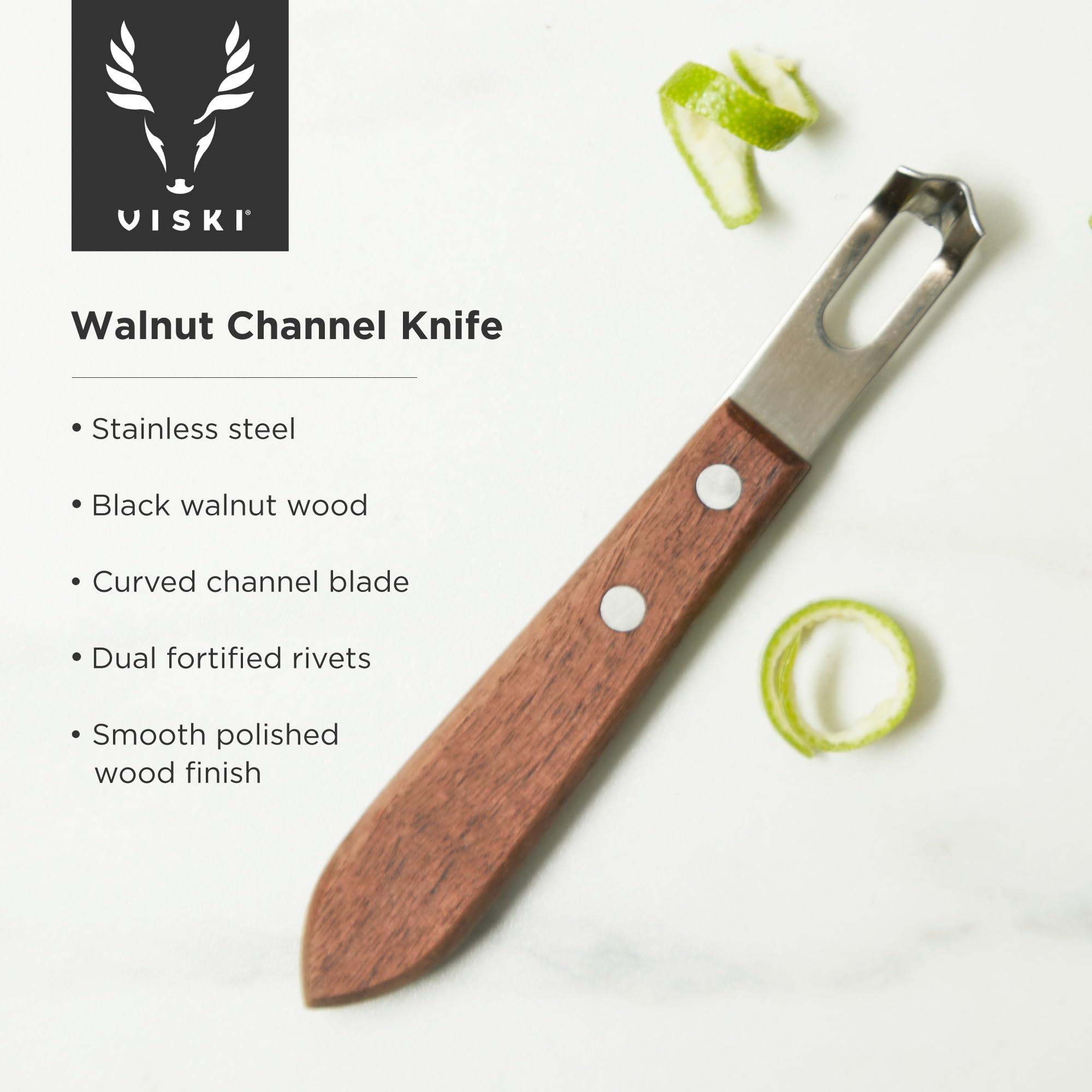 Viski Channel Knife, Citrus Zester and Orange Peeler Tool, Walnut Wood and Stainless Steel Bar Tool for Cocktail Garnishes, Perfect for Home Bars, Craft Cocktails and Bartender Gifts, Set of 1 - Image 4