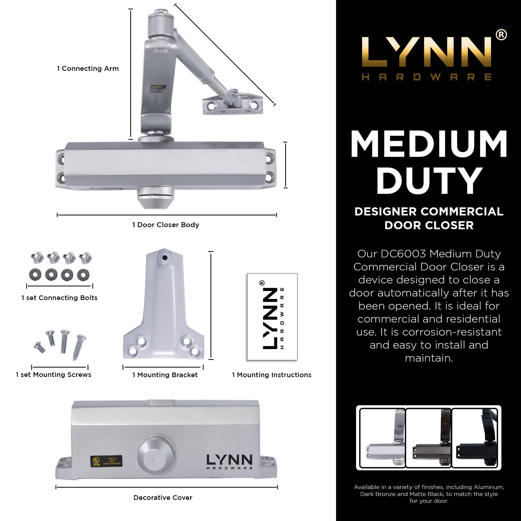 Lynn Hardware Medium Duty Commercial Door Closer - DC6003 Automatic Door Closer, Surface-Mounted Auto Door Closer, Size 3 Automatic Door Closer for Home & Light Commercial Property, Aluminum - Image 3