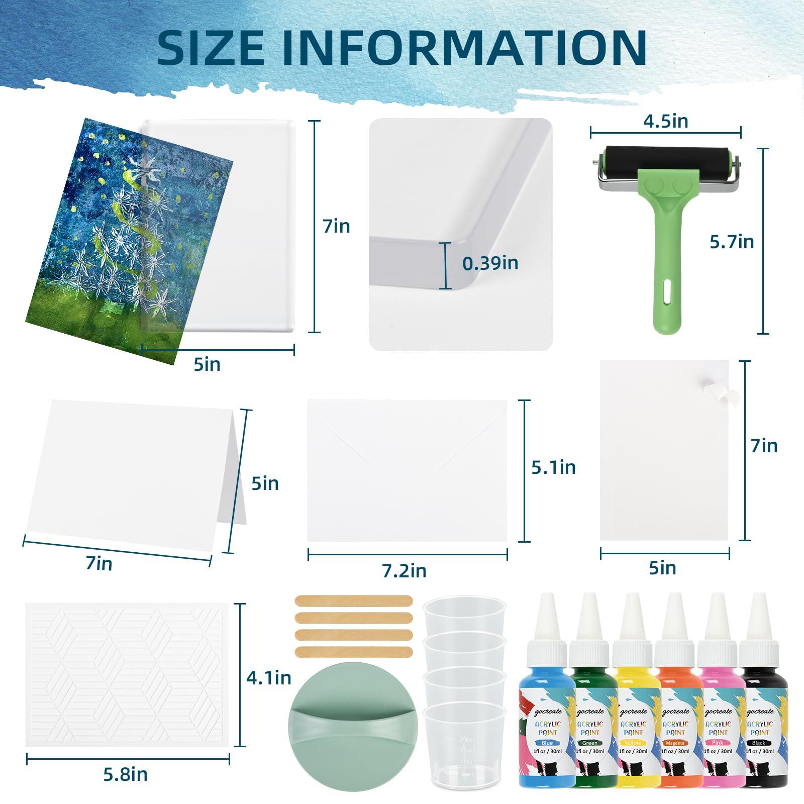 Gel Printing Plate Kits with Paints, Brayer, Baren, Stencils, Washi Stickers, Mixing Cups, Sticks , Blank Cards And Envelopes Storage Case 5X7 Gel Plate for Printmaking Supplies for Art And Crafts - Image 2