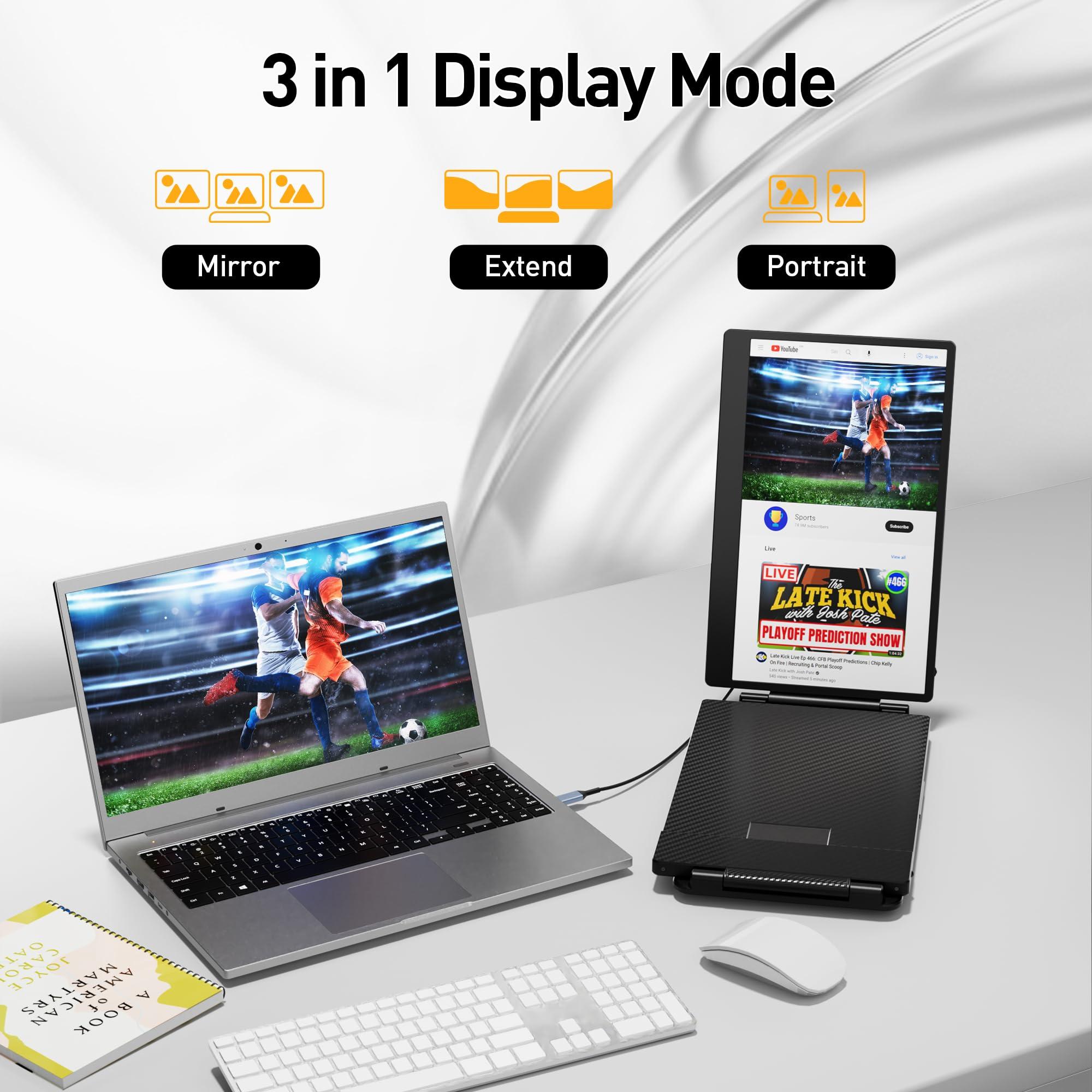 KEFEYA Laptop Screen Extender, 14.2" Portable Triple Monitor for Laptop with Full HD IPS Display, Laptop Extended Monitor Compatible with Mac, Windows, Chrome, Fits 13-17 Inch Laptops - Image 3