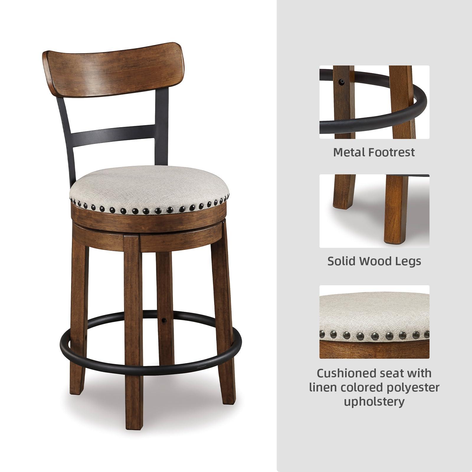 Signature Design by Ashley Valebeck Rustic Farmhouse 24.5” Counter Height Swivel Bar Stool, Brown - Image 7