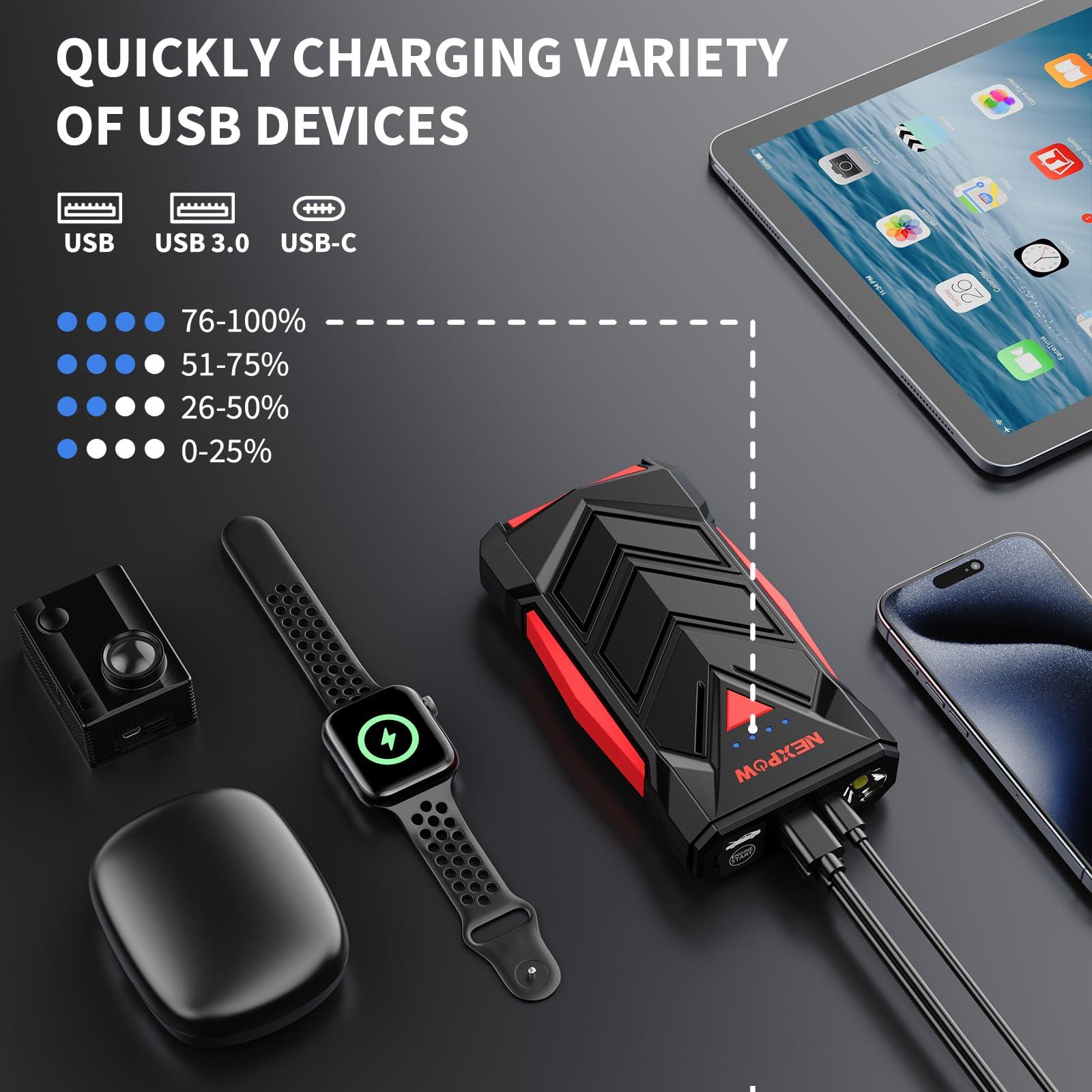 NEXPOW Battery Jumper Starter Portable,12V Car Battery Jump Starter Power Pack with USB Quick Charge (Up to 7L Gas or 5.5L Diesel Engine) Jump Box with Built-in LED Light - Image 3