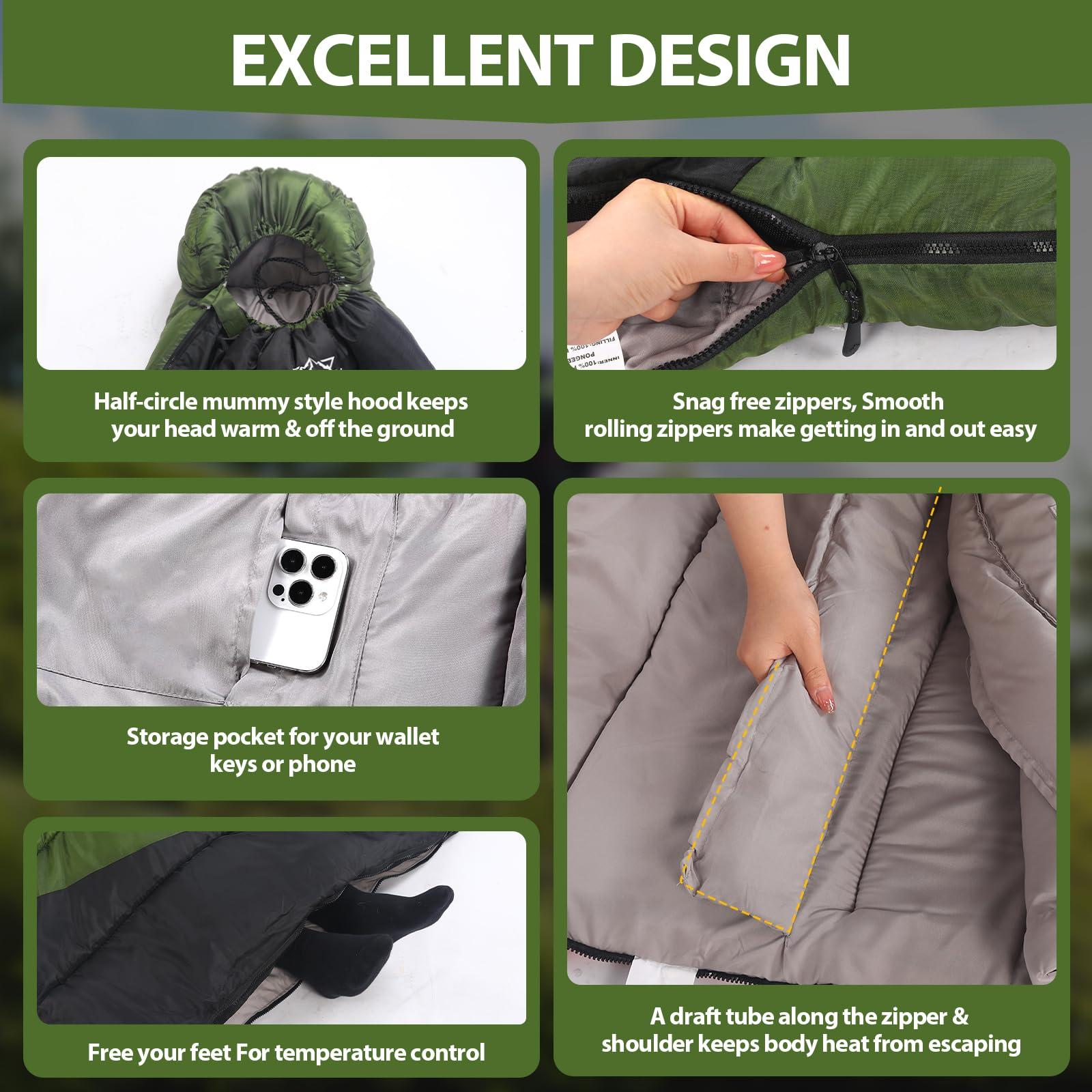 ETGLCOZY Adults Kids Sleeping Bag - 3-4 Season Warm/Cold Weather Lightweight for Camping & Hiking - Compact w/Compression Sack - Portable for Backpacking Travel Indoor - Unisex Boy Girl Man Woman - Image 6