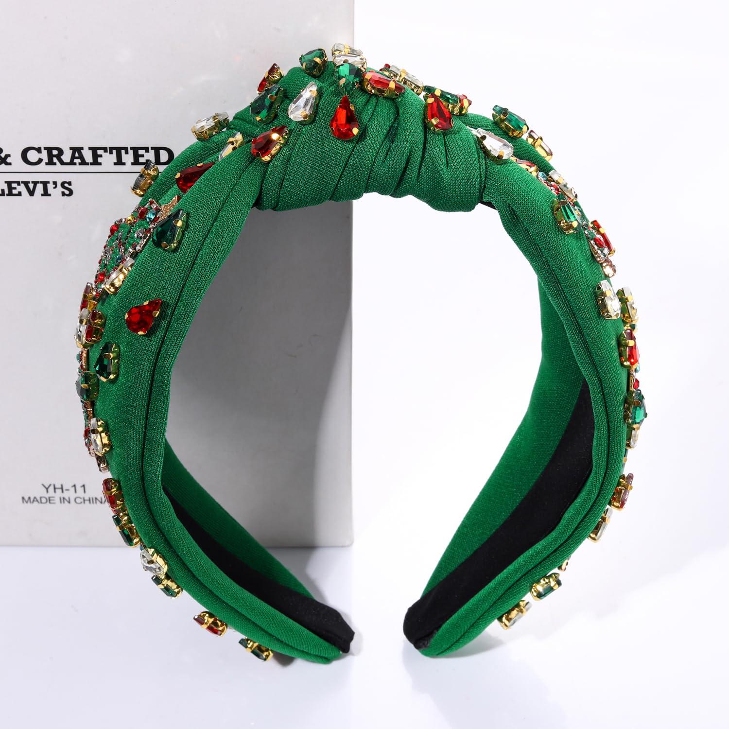 YAHPERN Christmas Headband for Women Christmas Accessories Xmas Bow Tree Snowflake Knotted Headbands Crystal Top Knot Headband - Image 6
