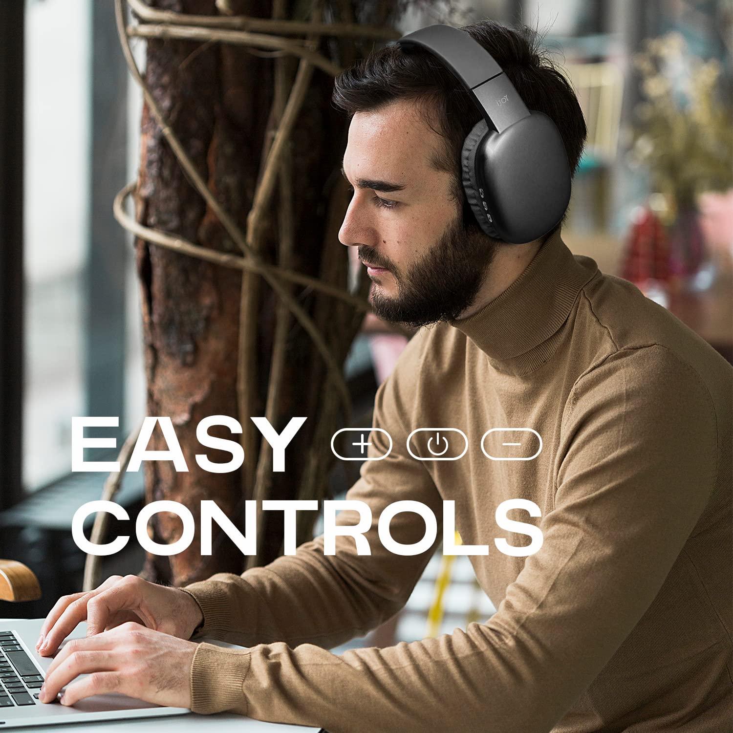 iJoy Ultra Wireless Headphones with Microphone- Rechargeable Over Ear Wireless Bluetooth Headphones with 10Hr Playtime, SD Slot, Backup Wire- Soft Cushion Wireless Headset with Mic (Black) - Image 7