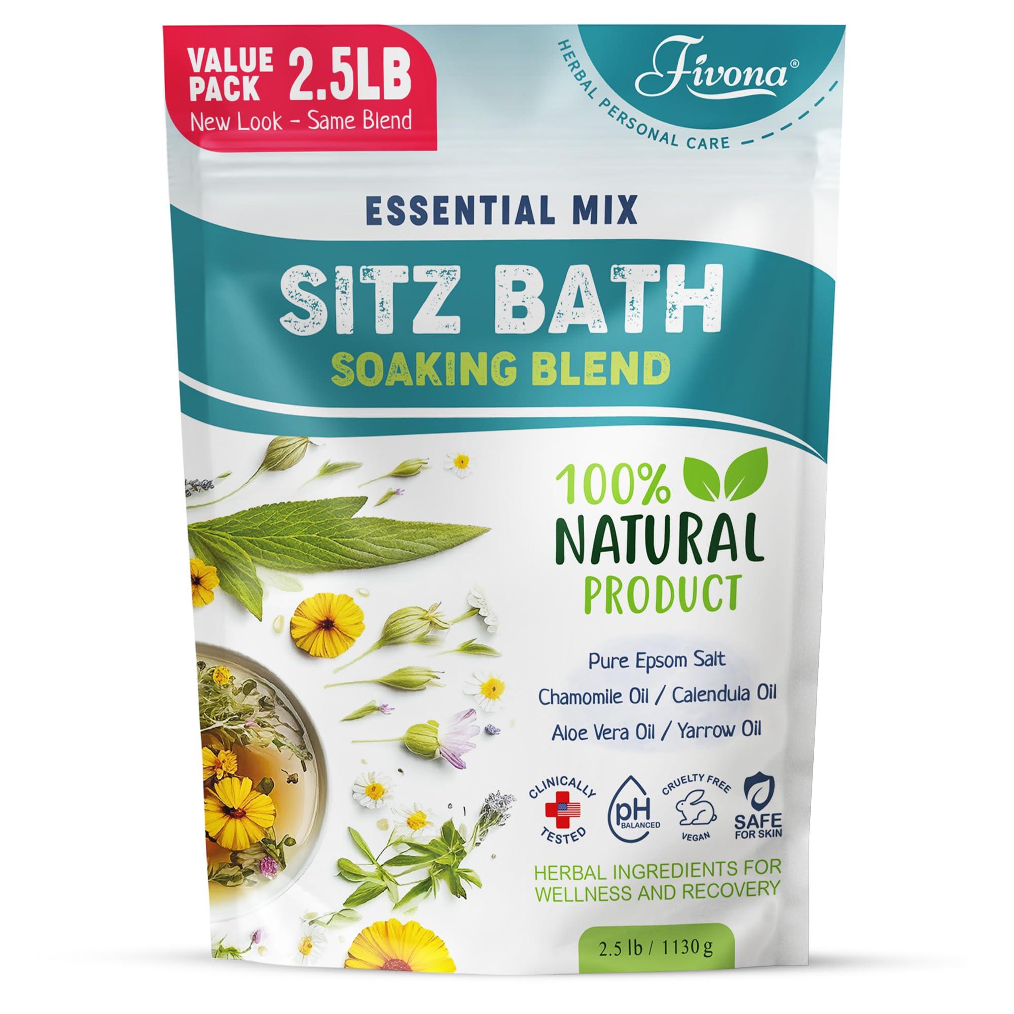 Hemorrhoid Treatment 40oz, Fivona Sitz Bath Salts, Postpartum Soaking Blend Epsom Salt with All Natural Oils for Self Care, Bartholin Cyst Treatment, Large Value Pack