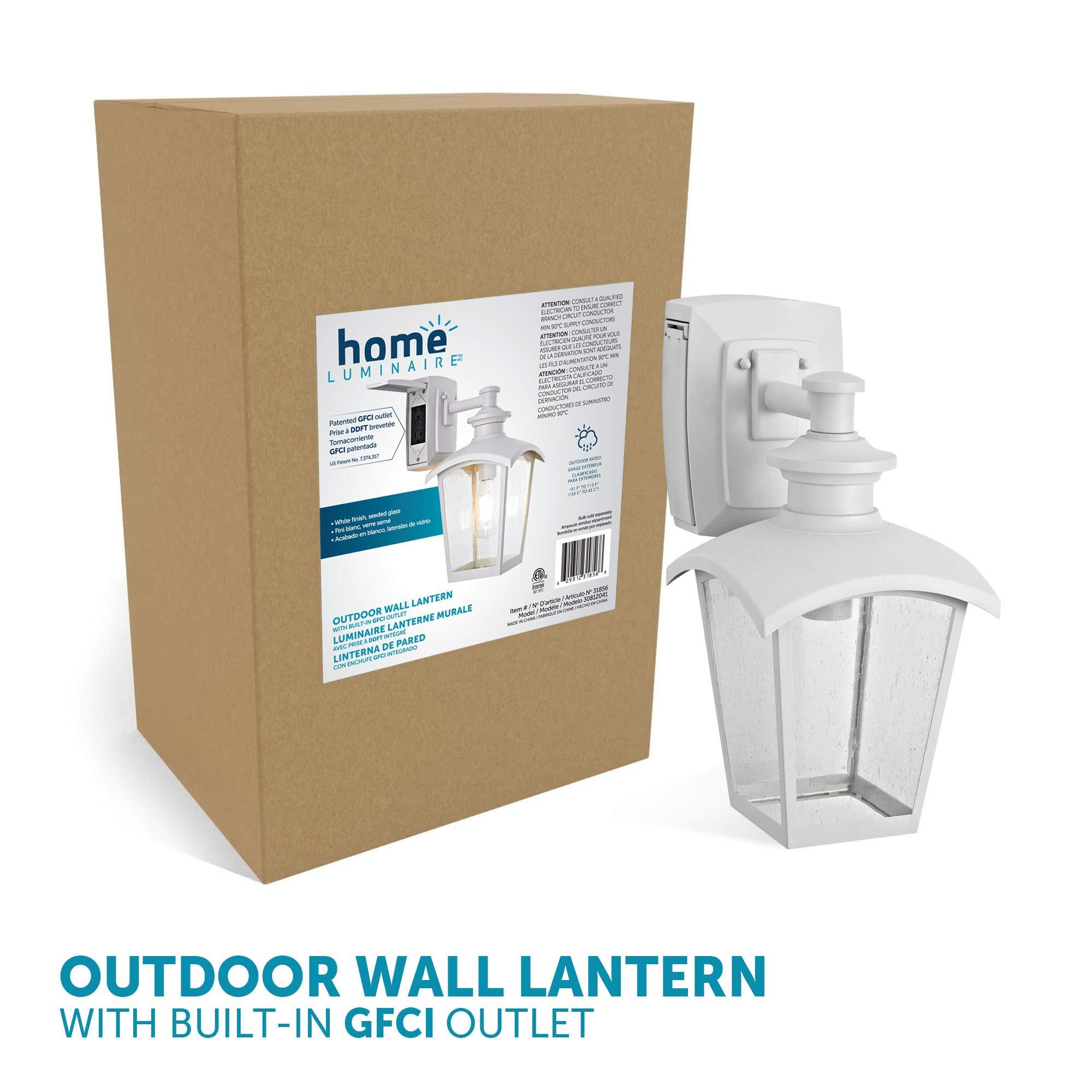 Home Luminaire 31856 Spence 1-Light Outdoor Wall Lantern with Seeded Glass and Built-in GFCI Outlet, White - Image 9