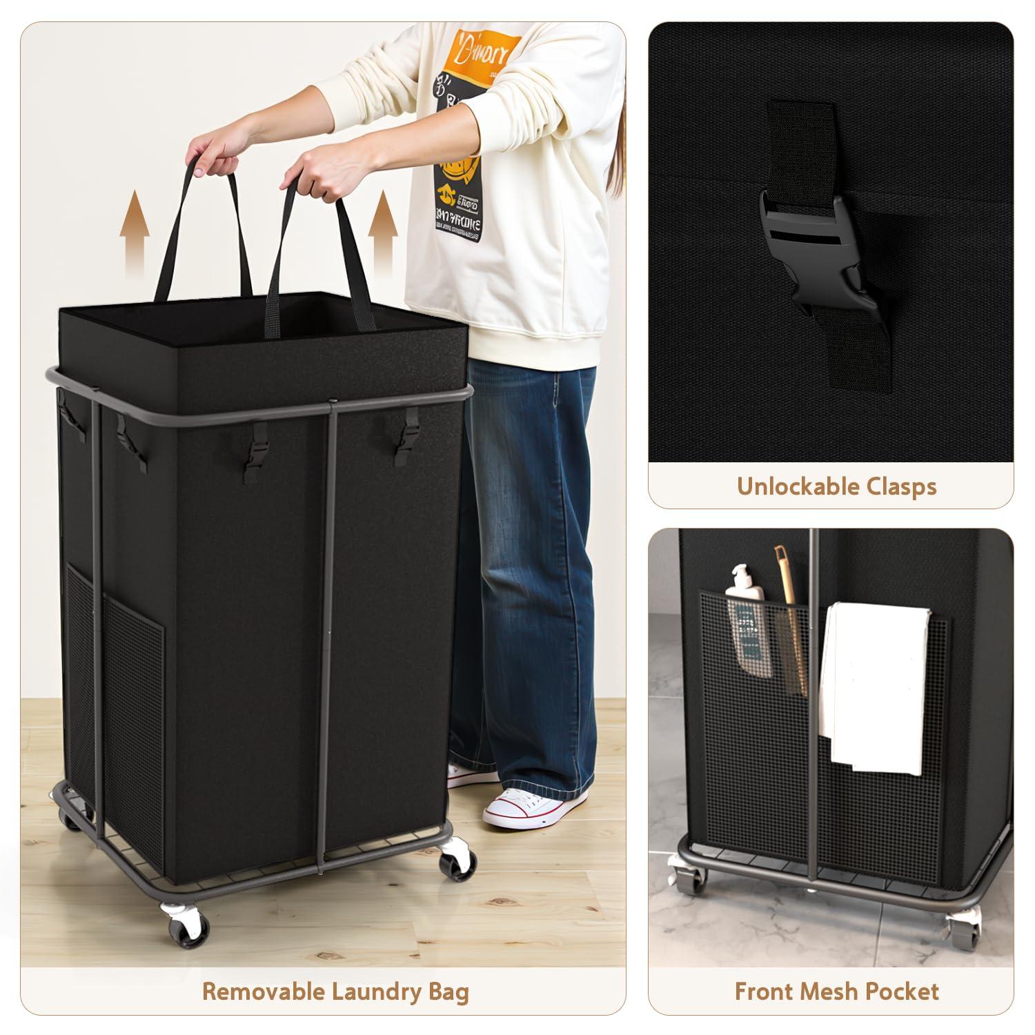 150L Large Laundry Basket with Wheels, Rolling Laundry Hamper with Removable Laundry Bag & Metal Frame, Oxford Fabric Dirty Clothes Hampers for Bedroom, Laundry Room, Bathroom, Dorm(Black) - Image 4