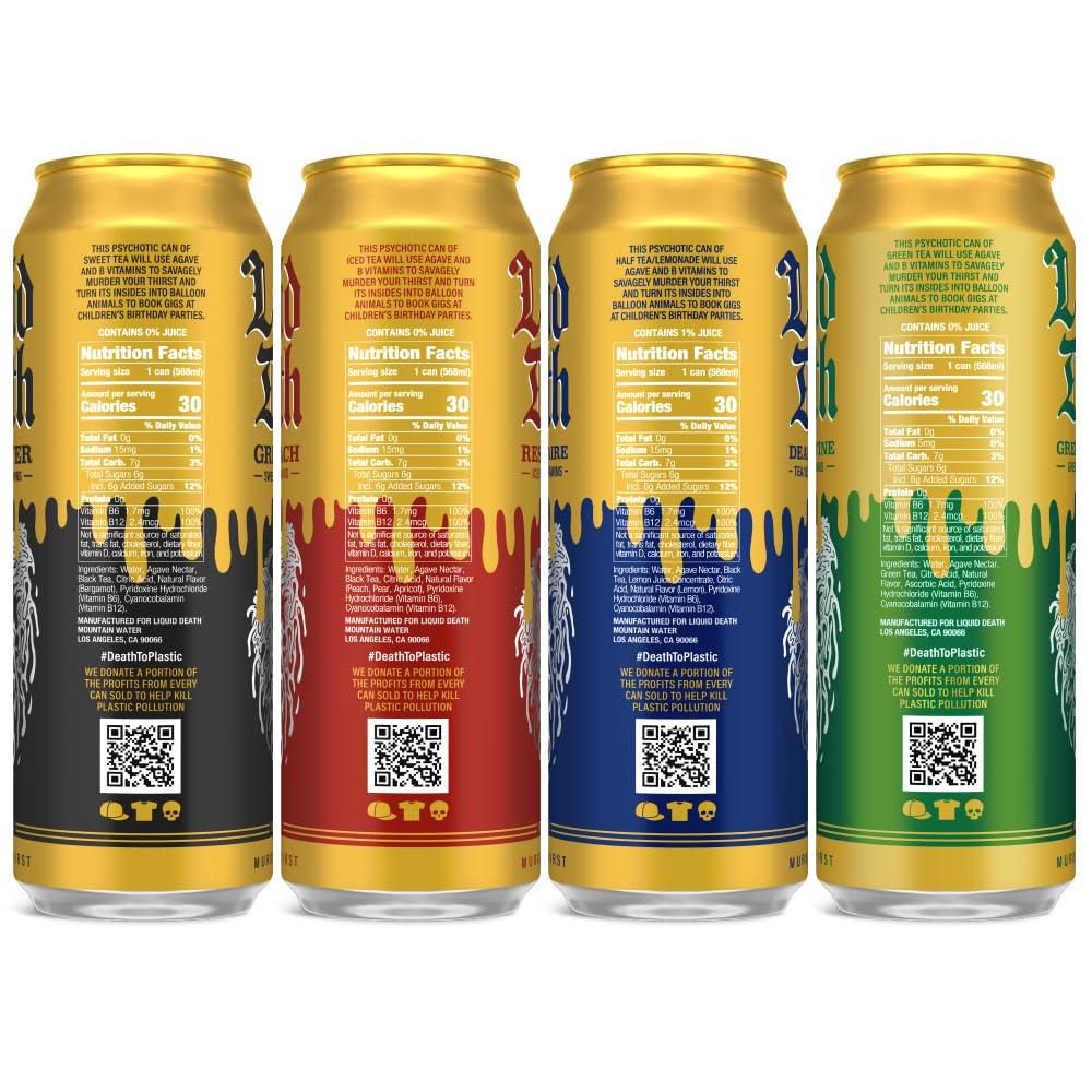 Liquid Death Iced Tea Variety 12-Pack (19.2 Oz Cans) (Grim Leafer, rest in Peach, Dead Billionaire, Green Guillotine) - Image 3