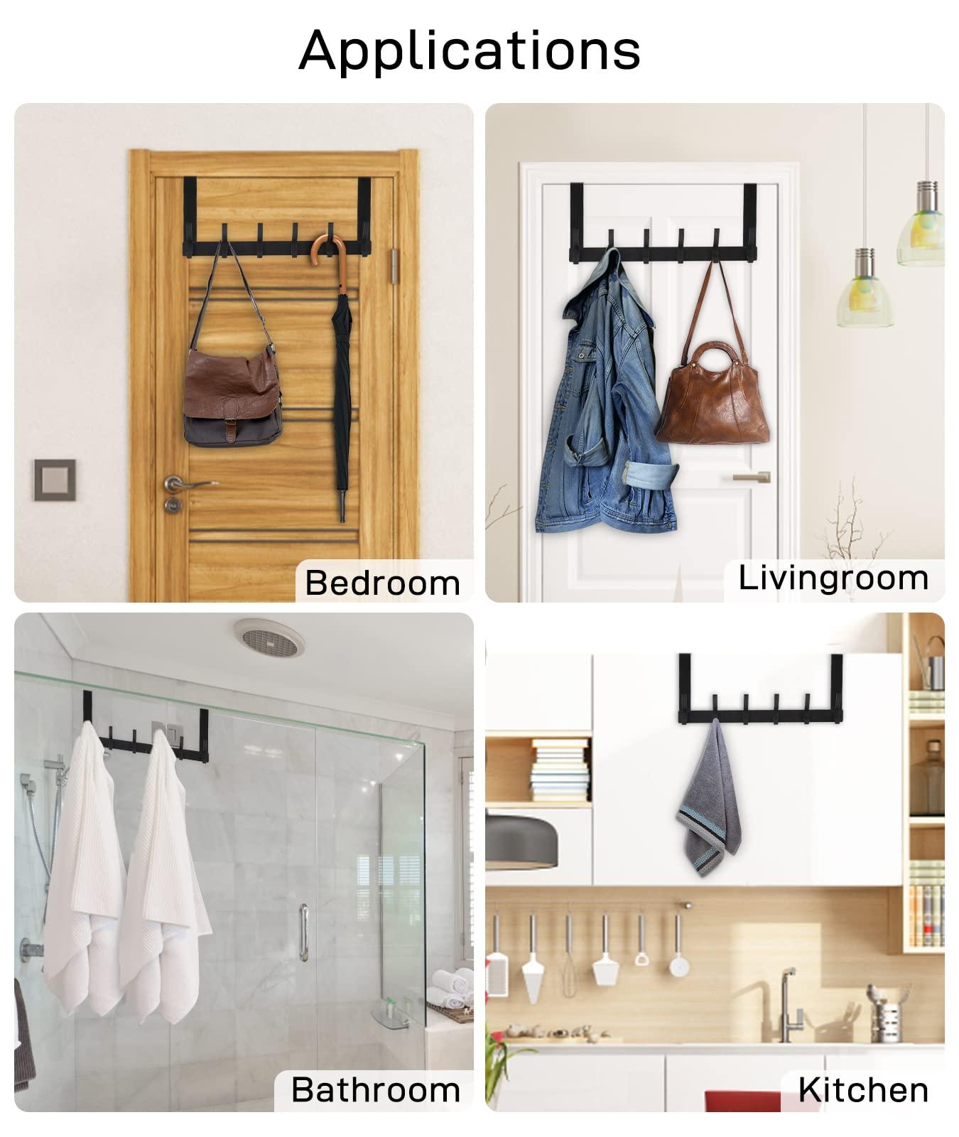 Optish Over The Door Hooks, Door Hanger Hooks for Hanging, Over The Doors Towel Racks for Bathroom with 12 Coat Hook, Coat Rack Dorm Essentials Bathroom Accessories（1 Pack, Black） - Image 7