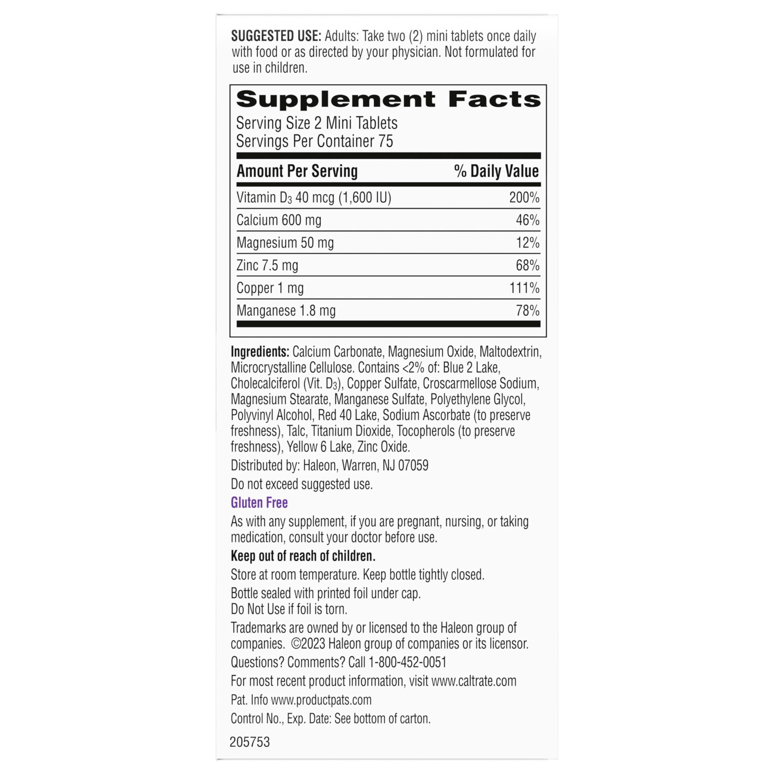 Caltrate Minis 600 Plus D3 Plus Minerals Calcium and Vitamin D Supplement Tablets, Bone Health and Mineral Supplement for Adults - 150 Count - Image 12