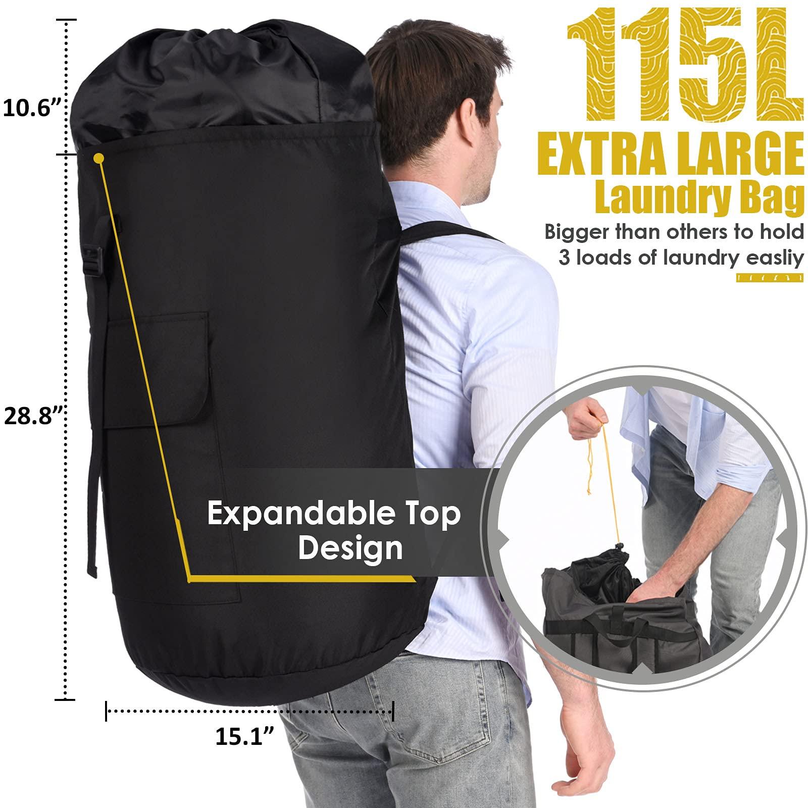 Backpack Laundry Bag, 115L Heavy Duty Extra Large College Laundry Backpack, Dirty Clothes Bag with Shoulder Straps, Laundry Hamper Bag with Drawstring Closure for College Dorm, Apartment, Laundromat - Image 2