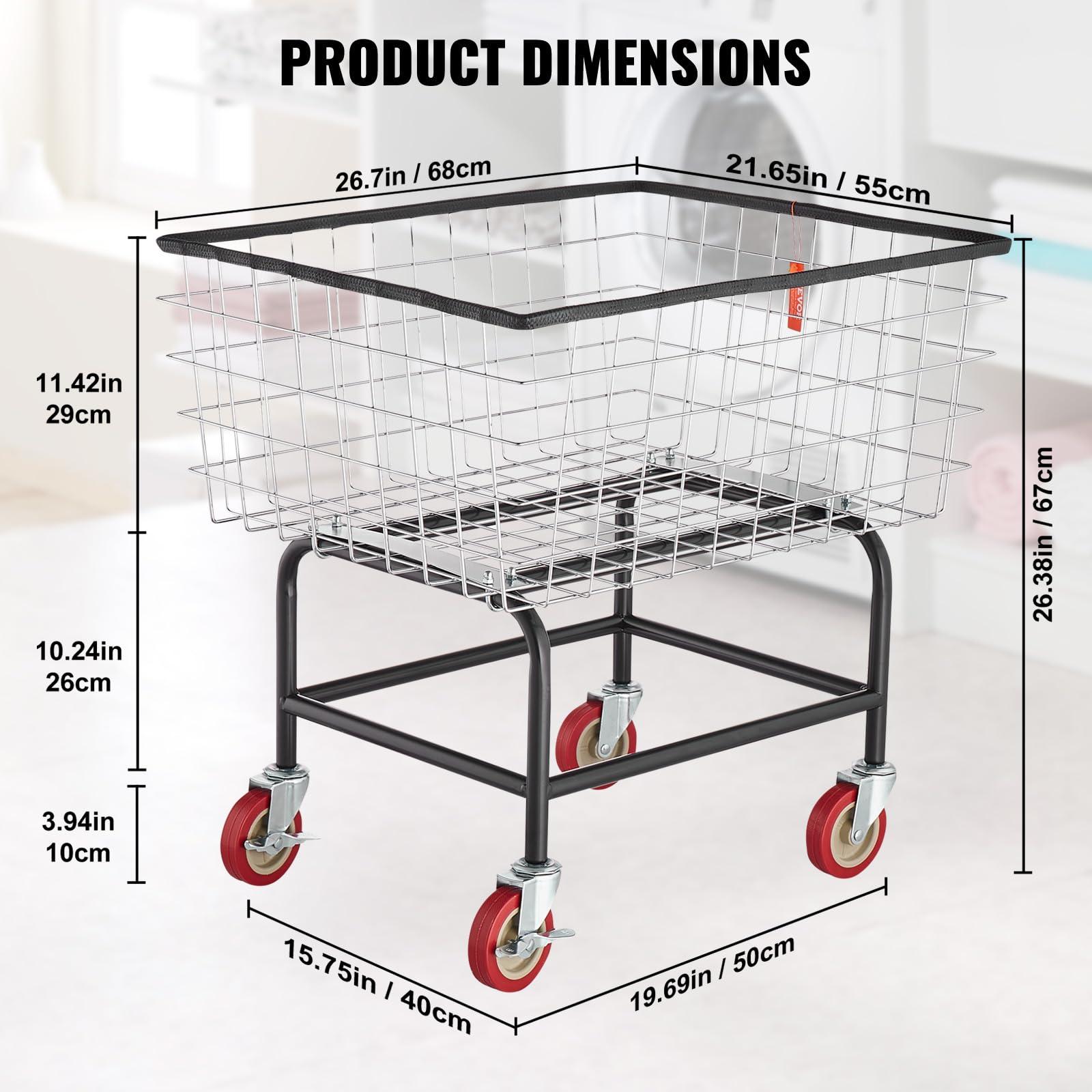 VEVOR Wire Laundry Cart, 2.8Bushel Wire Laundry Basket with Wheels, 26.7''x21.7''x26.4'' Commercial Wire Laundry Basket Cart, Steel Frame with Chrome Finish, 4" Casters - Image 2