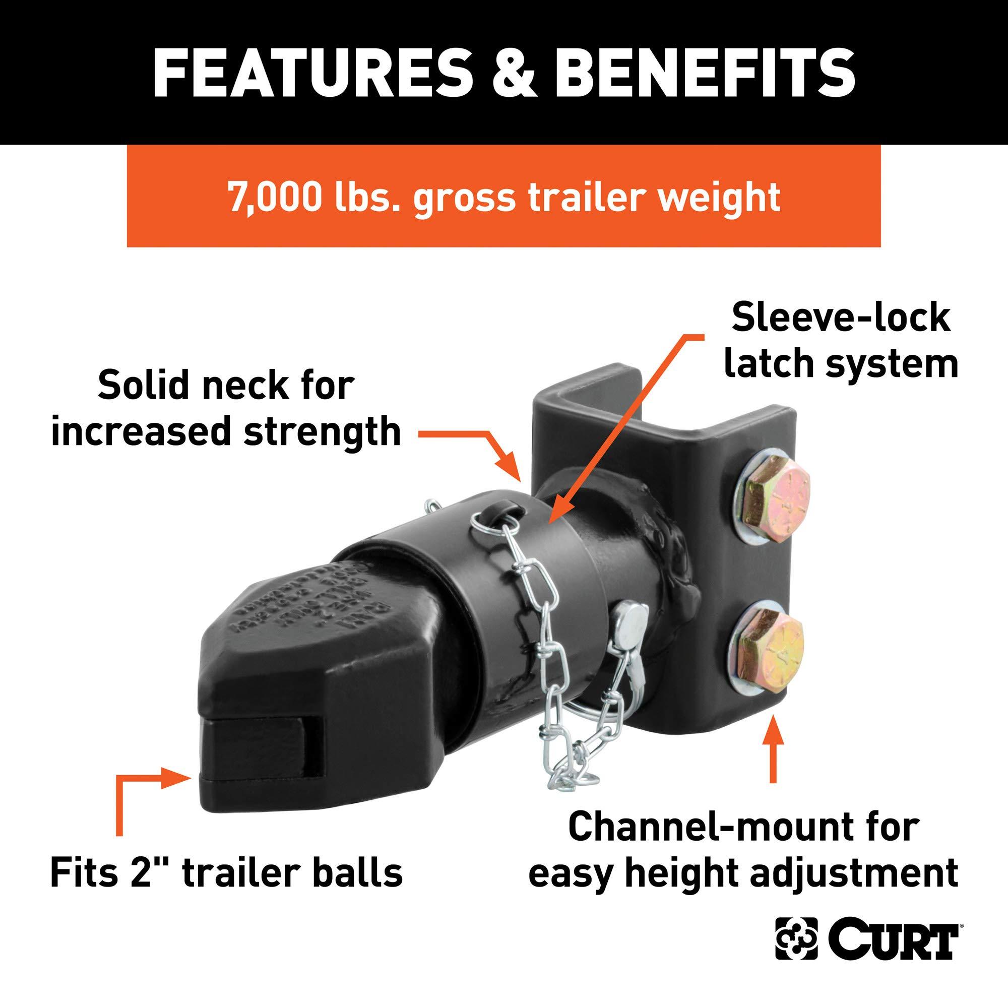 CURT 25319 Channel-Mount Adjustable Trailer Coupler, 2-Inch Hitch Ball, 7,000 lbs - Image 3
