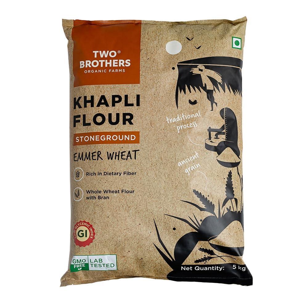 Two Brothers Khapli Wheat Flour, Stoneground Emmer Wheat Flour for Nutritious Baking & Fiber Enrichment, Low Glycemic Index, High Protein, GMO Lab Tested, 11 lb (5 kg)