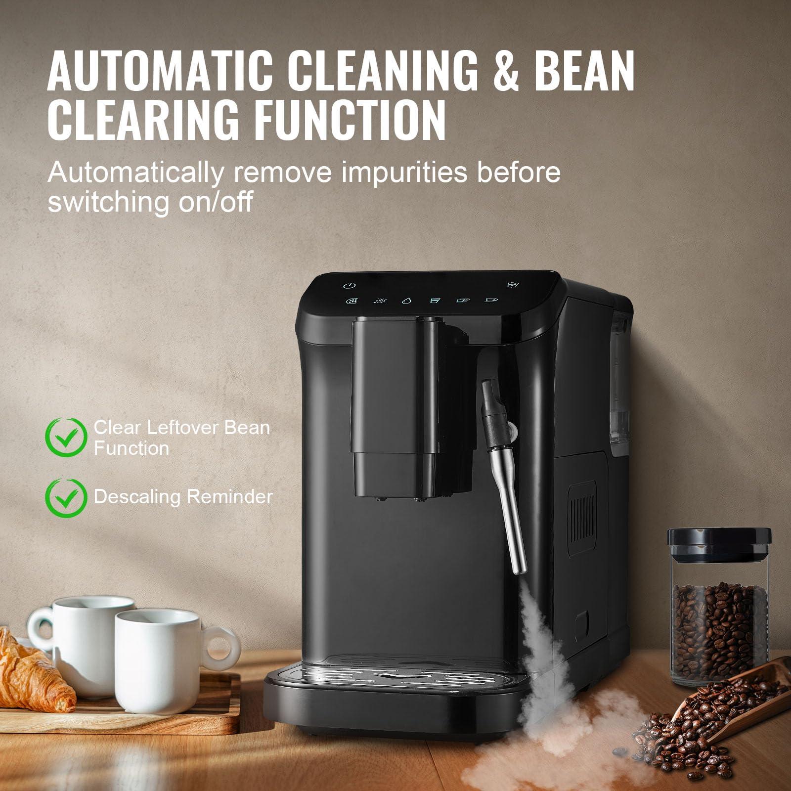 VEVOR Automatic Espresso Machine, 20 Bar Auto Coffee Machine with Frother Steam Wand, Built-In Grinder and 15-Level Grinding Settings, Professional Espresso Coffee Maker with 1.5L Water Tank - Image 7