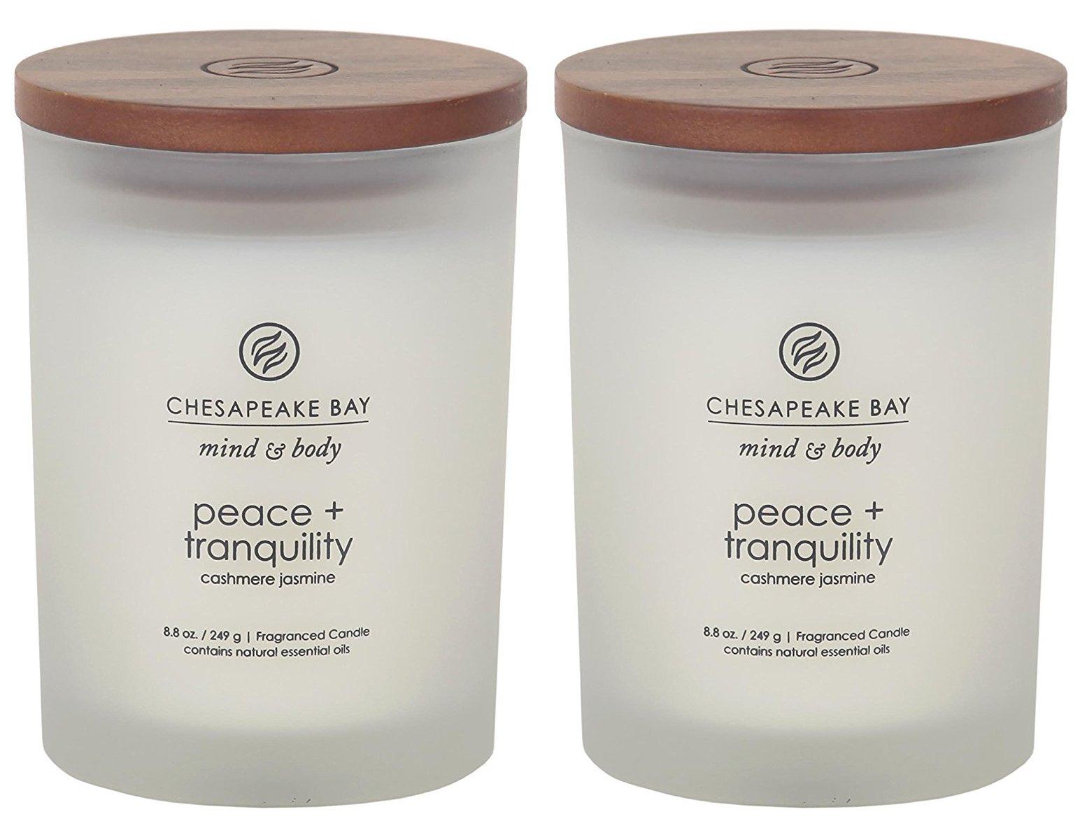 Chesapeake Bay Candle Peace + Tranquility (Cashmere Jasmine) Scented Candles Medium Size 2-Pack Perfect for Home Décor Relaxation and Gifting - Image 1