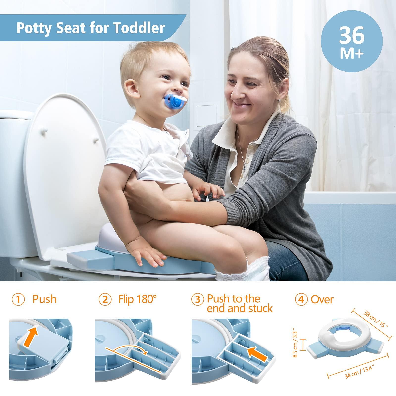 MCGMITT Potty Training Toilet Seat for Toddlers Boys Girls, Portable Baby Toilet Folding Kids Potty Chair Cover with Splash Guard for Travel, Including 3 Non-Slip Feet and Storage Bag (Blue) - Image 4