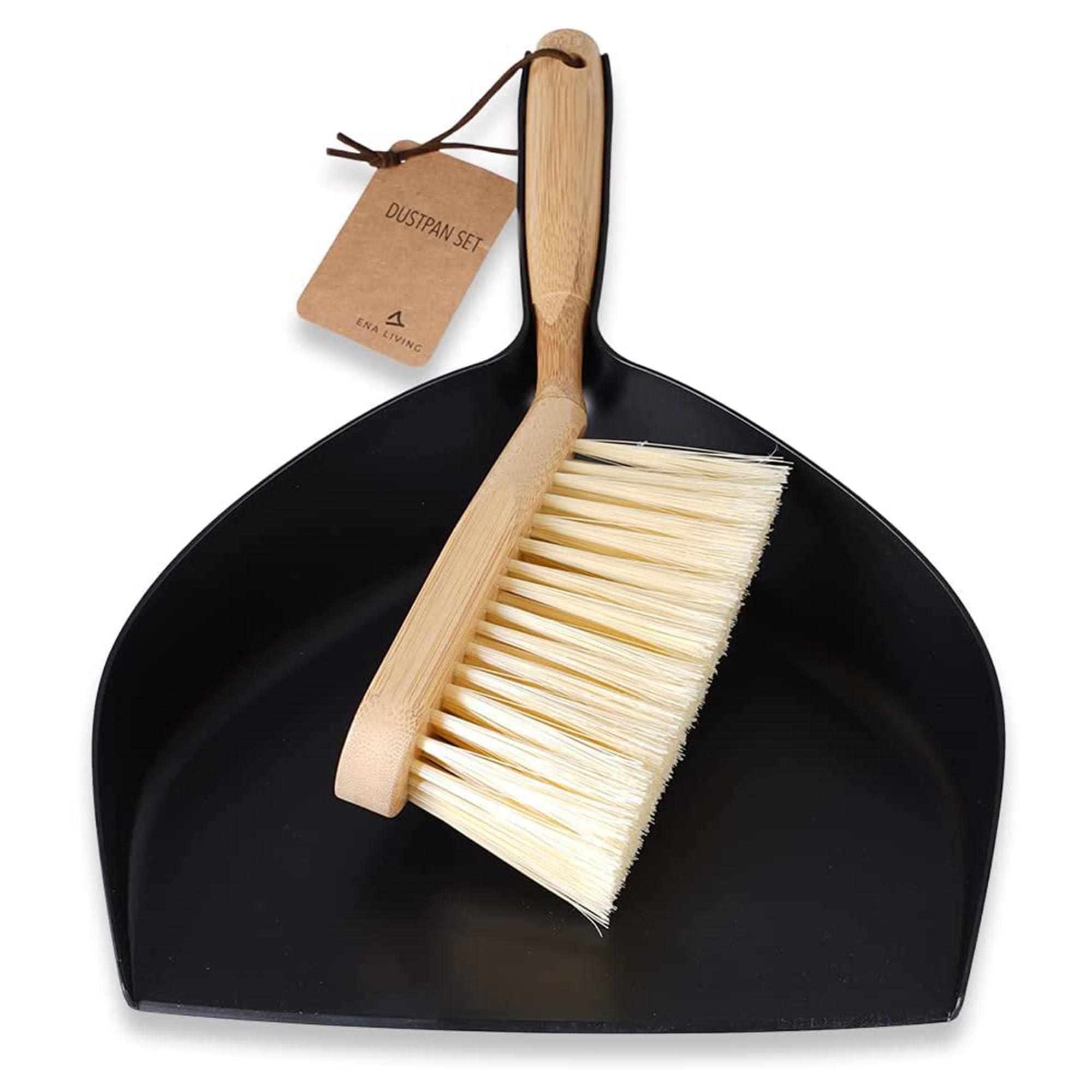 ENA Living Bamboo Dust Pan & Brush Set, Portable Dustpan & Brush, Perfect For Household Cleaning, Sturdy & Effective Dust Pan, Bamboo Sweeping Brush - Standard