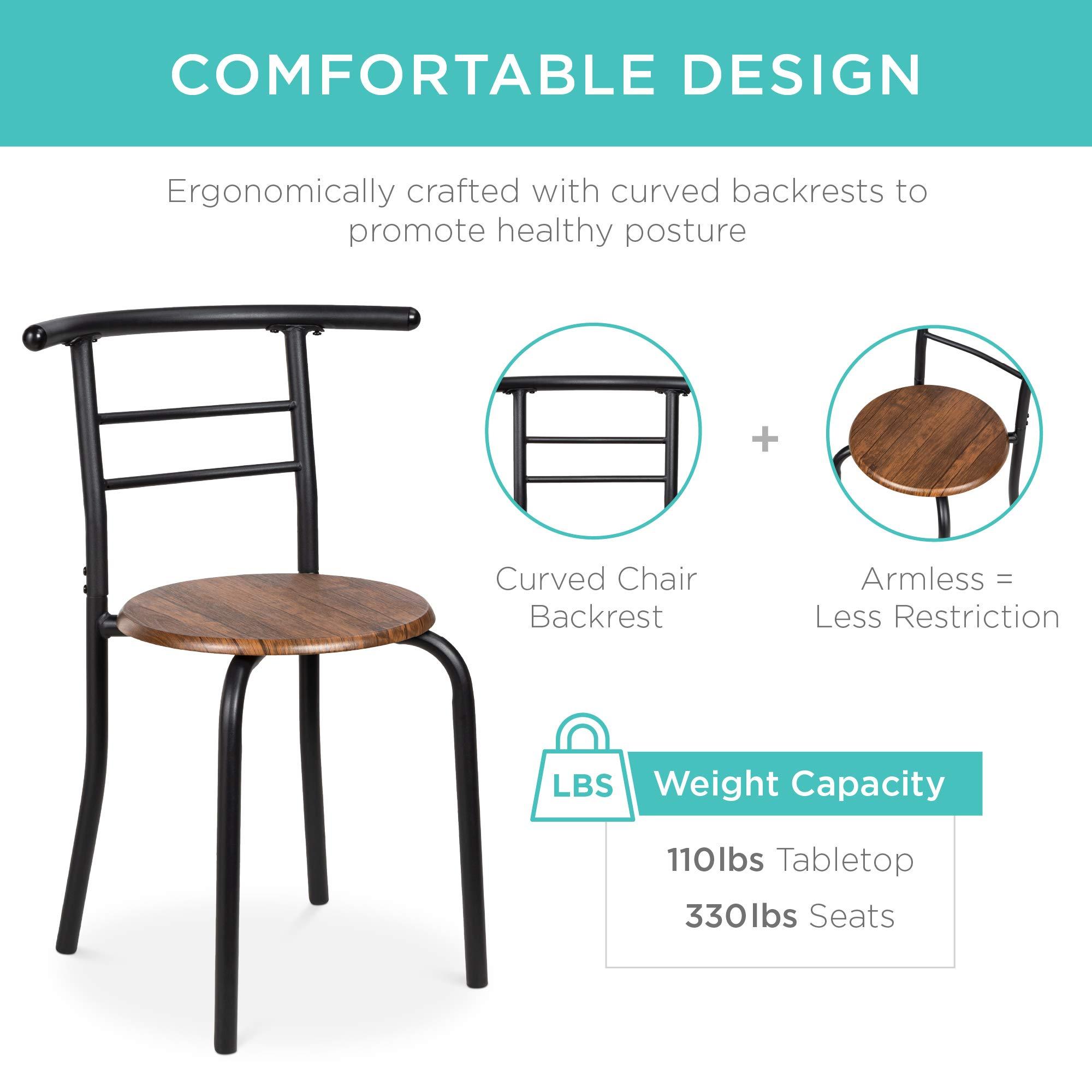 Best Choice Products 3-Piece Wooden Round Table & Chair Set for Kitchen, Dining Room, Compact Space w/Steel Frame, Built-in Wine Rack - Black/Brown - Image 5