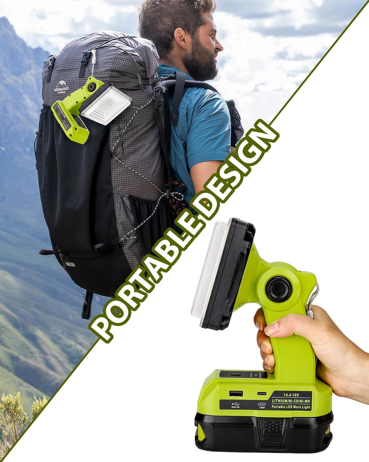 Adisipsoarin Cordless LED Work Light for Ryobi 18V Battery, 25W LED Floodlight with USB-A&USB-C 2.1A Fast Charging Ports for Jobsite, Car Repairing, Camping, Emergency - Image 6