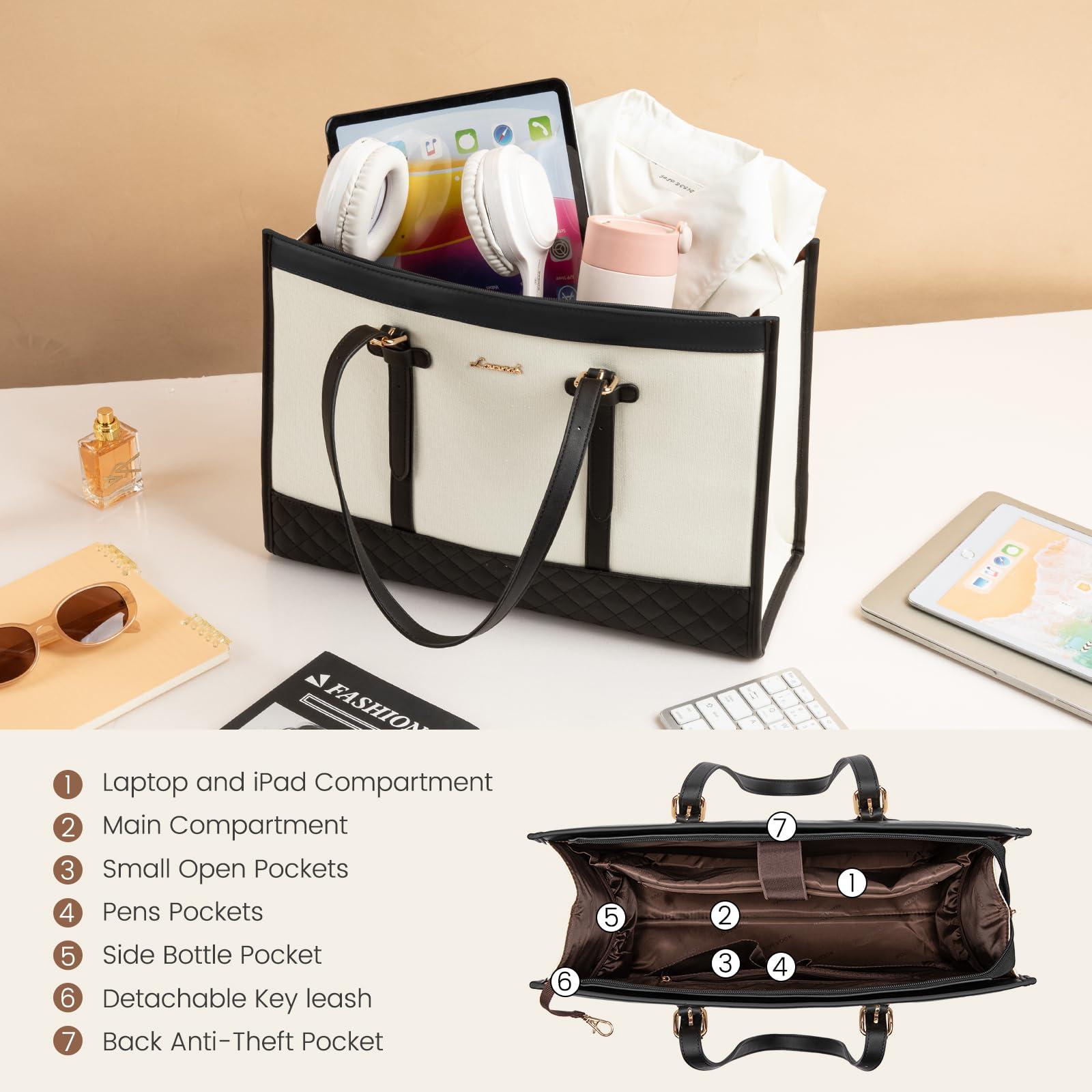 LOVEVOOK Laptop Bag for Women 15.6 inch Canvas Laptop Tote Bag, Large Capacity Work Bag with Clutch Purse, Computer Bag Office Business Briefcase, Casual Handbag for Travel College Teacher School - Image 4
