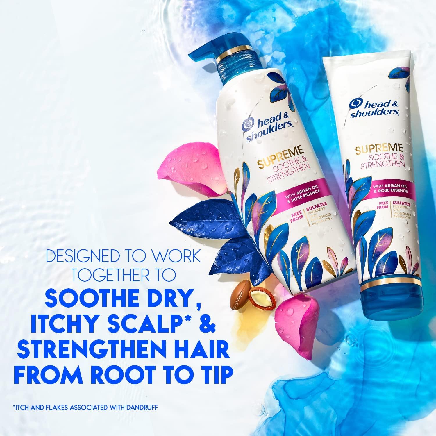Head & Shoulders Supreme Sulfate Free Shampoo and Conditioner Set for Dry Scalp and Dandruff Treatment, Soothe and Strengthen with Argan Oil and Rose Essence, 21.2 Fl Oz - Image 4
