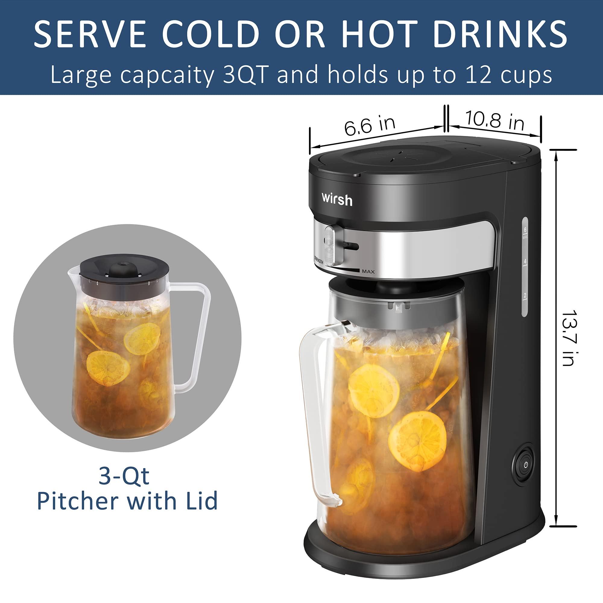 wirsh Iced Tea Maker with 3QT Pitcher, Iced Coffee Maker with Strength Control and Reusable Filter, Perfect For Iced Coffee, Latte, Tea, Lemonade, Flavored Water, Black - Image 3