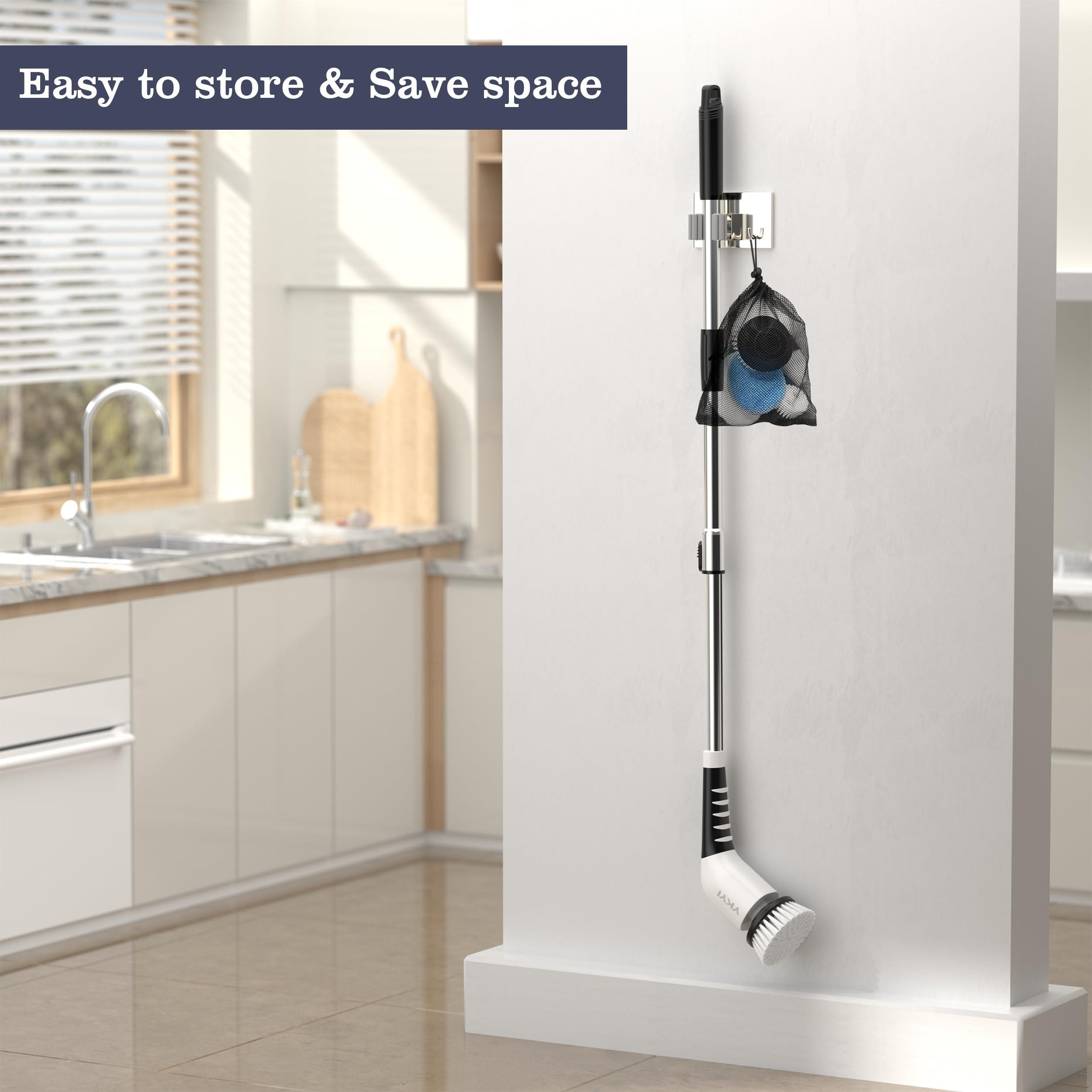 YKYI Electric Spin Scrubber,Cordless Cleaning Brush,Shower Cleaning Brush with 8 Replaceable Brush Heads, Power Scrubber 3 Adjustable Speeds,Adjustable & Detachable Long Handle,Voice Broadcast - Image 2
