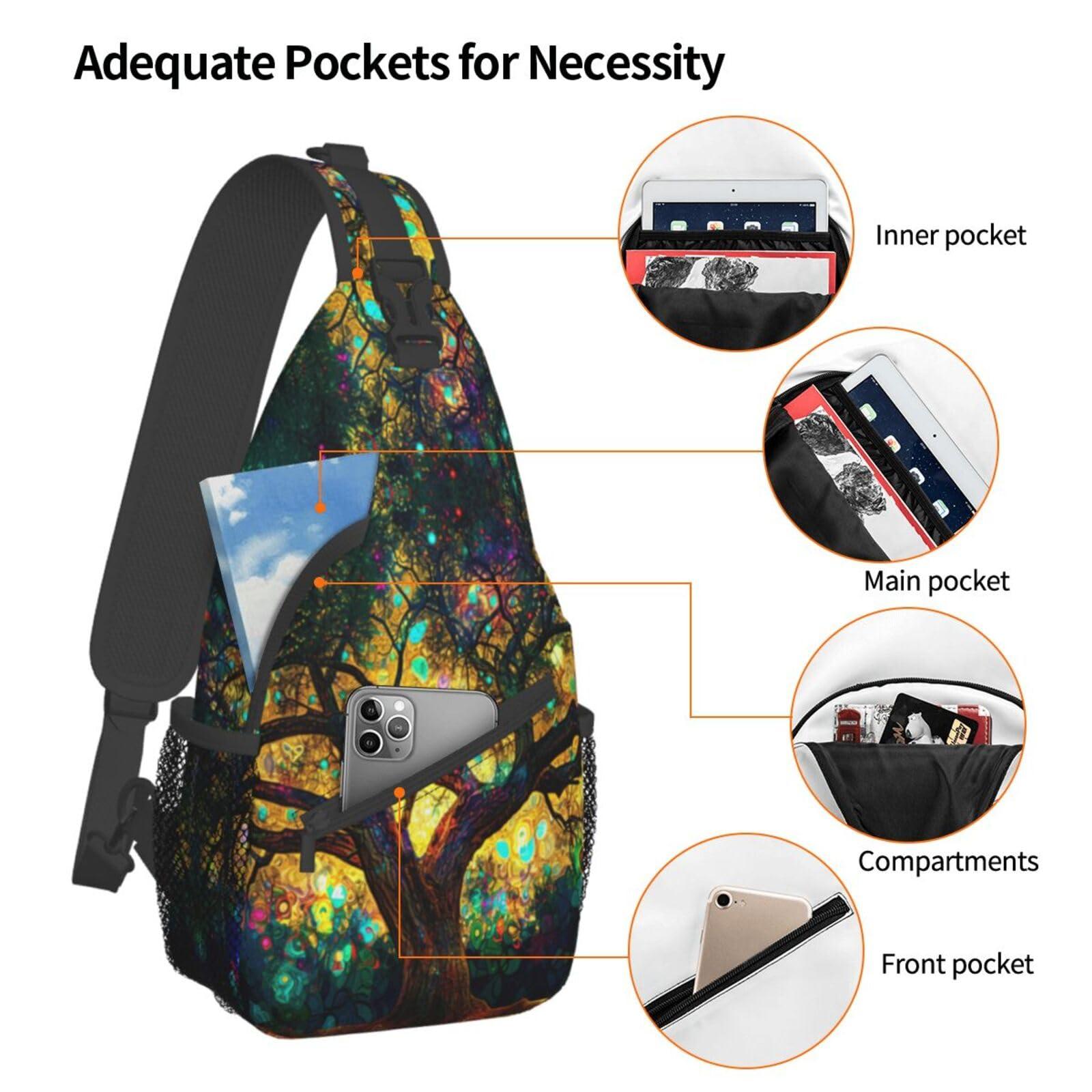 Mqtzyiwx Colorfully Colors Tree Sling Backpack Hiking Backpack Crossbody Bag Sports Lightweight And waterproof Chest Bag Shoulder Bag For Women Men - Image 4