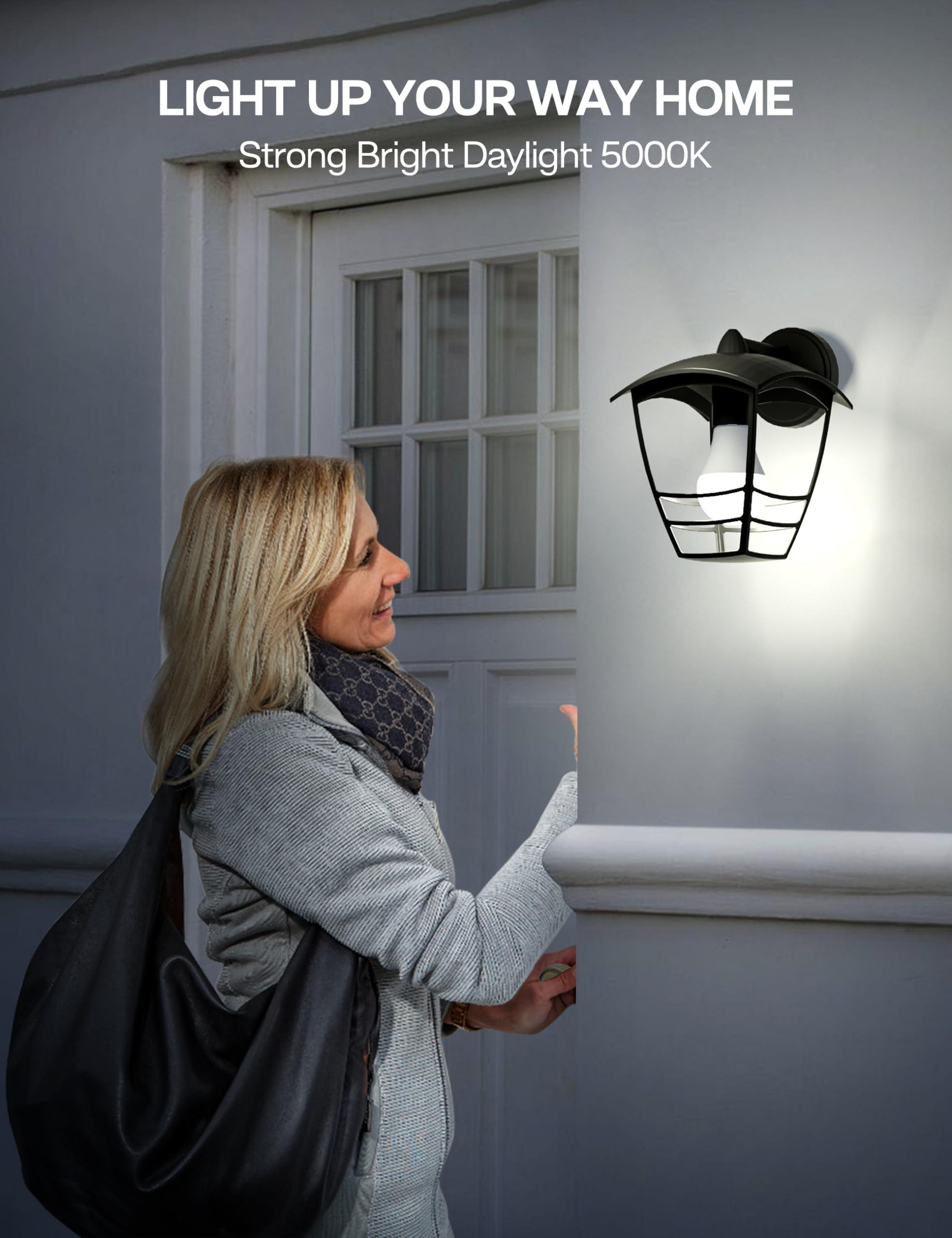 Eastiya Dusk to Dawn Sensor LED Outdoor Light Bulb, Daylight White 5000K, A19 13W(100 Watt Equivalent) Bright Porch Lighting, 1200LM, Auto-On/Off Photocell Sensor for Garage Yard Patio Garden-4 Pack - Image 4