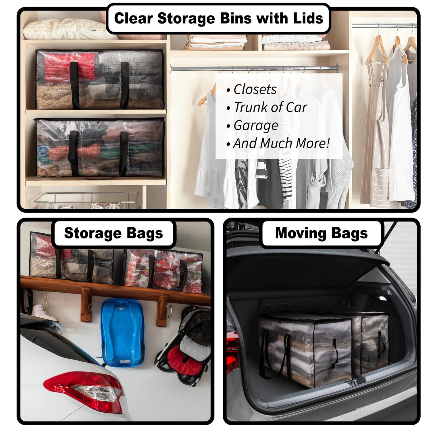 ClearSpace Oversized Moving Bags or Storage Bag – Large Moving Boxes with Backpack Straps, Zippers & Handles – Heavy-Duty Packing Bags for Moving, College Dorm, Christmas Decorations, 6 Pack - Image 4