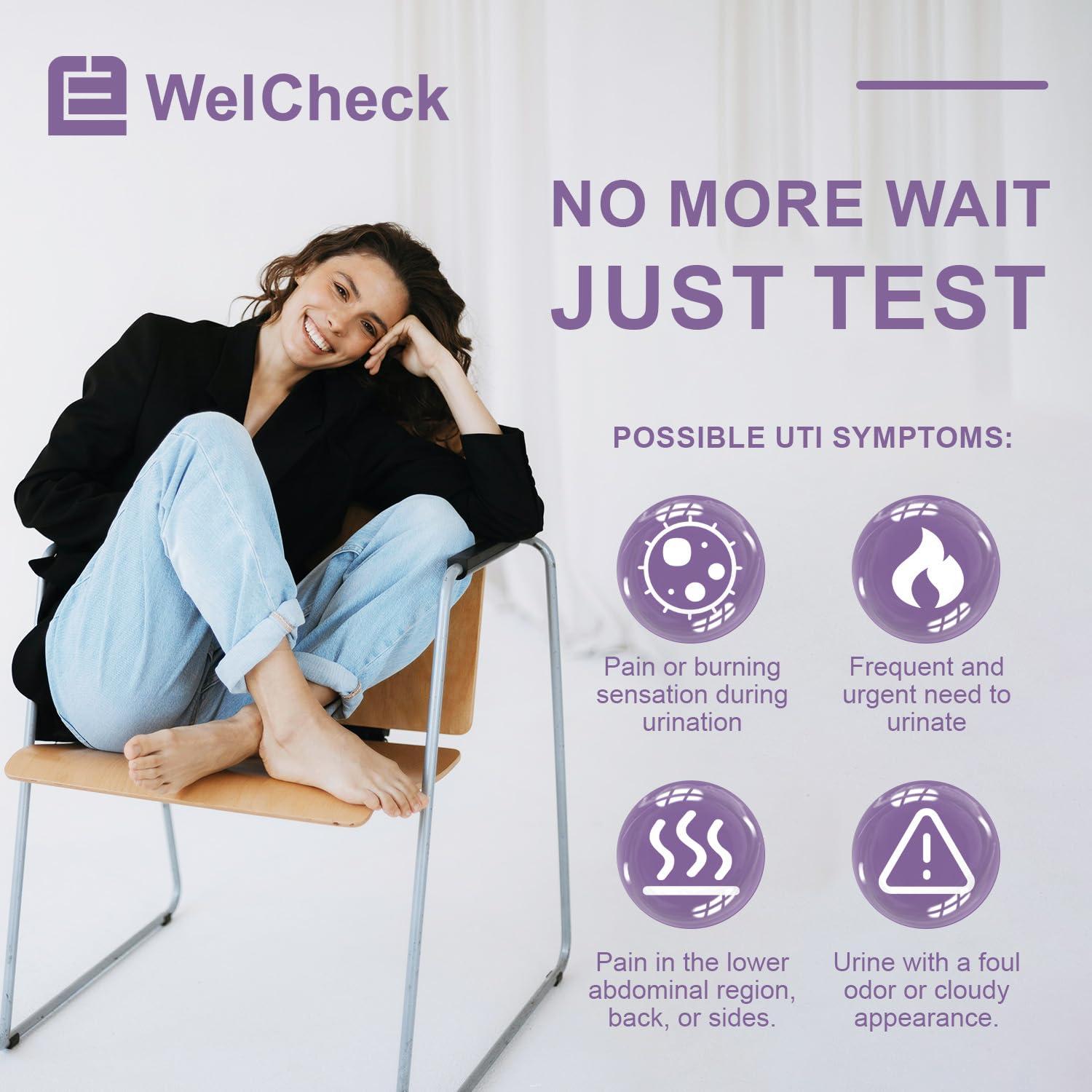 WelCheck UTI Test Strips, Urinary Tract Infection Test for Home Use, Quick Accurate Results in 2 Min, Detects Leukocytes & Nitrite, Individually Packaged, 3 Pack - Image 2