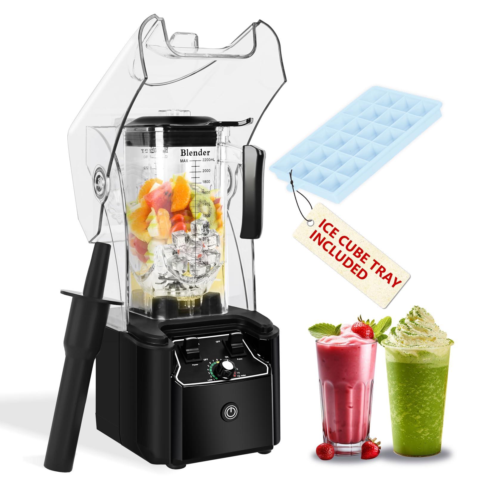 FULIYE Commercial Blender with Soundproof Shield,Quiet Commercial Blender for Smoothies 2200W With Cover, Professional Blender with 80 oz Jar for Restaurant, Smoothie, Ice Crushing9.5"D x 9"W x 19.7"H - Image 1
