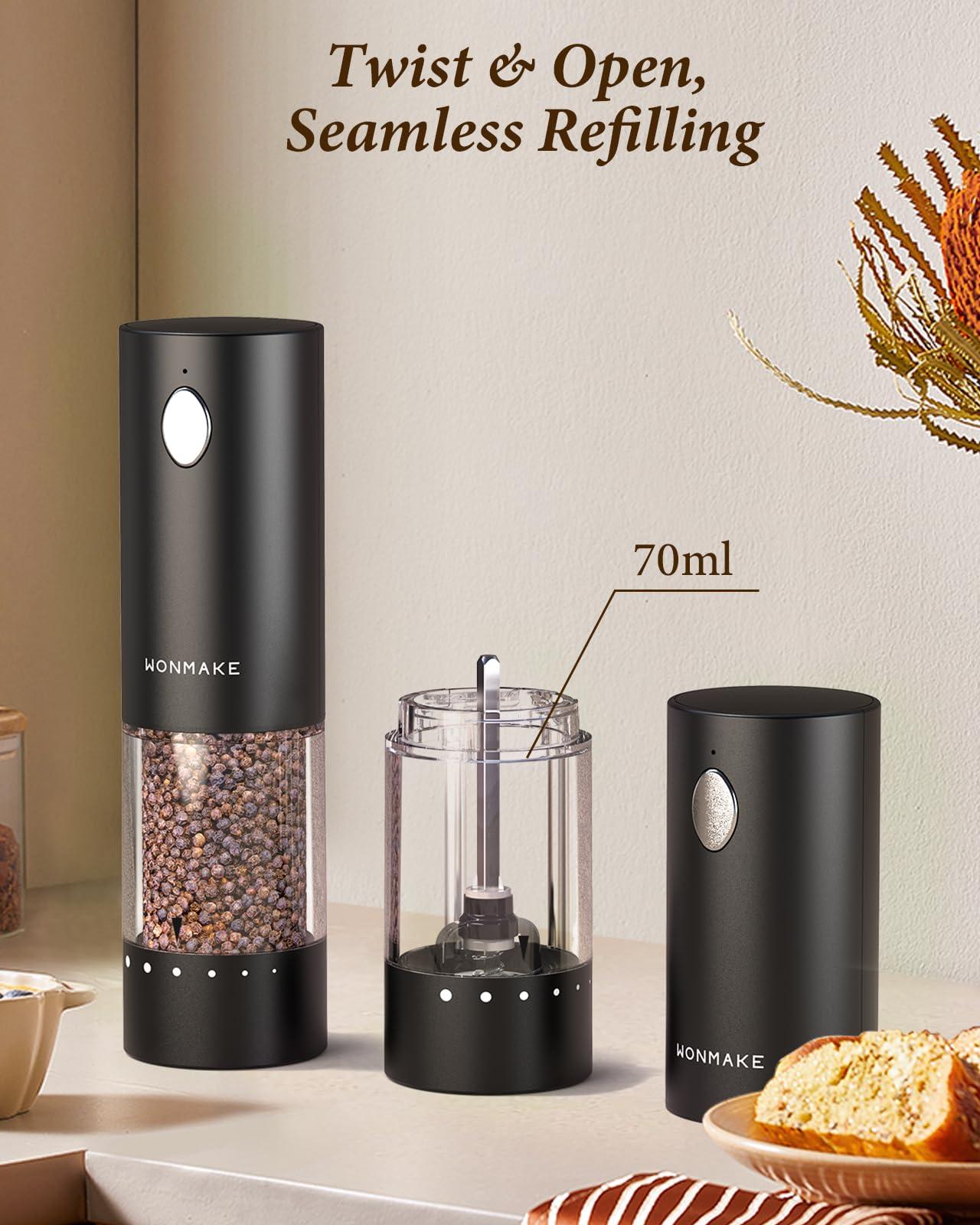 Electric Salt and Pepper Grinder Set - Automatic Refillable Salt and Pepper Grinders with Charging Base & LED Light, 6-Level Adjustable Coarseness with External Dial, Ideal Kitchen Gadget - Image 5