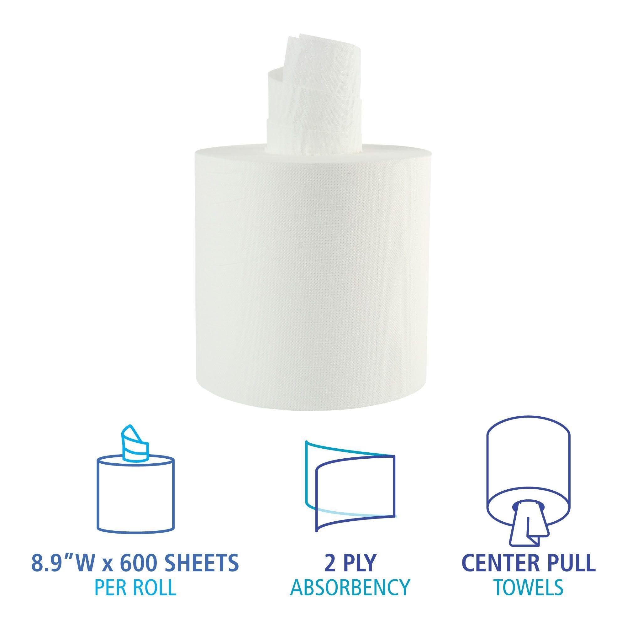 Boardwalk SOD410321 7.6 in. x 8.9 in. 2 Ply Center-Pull Roll Towels - White (6/Carton) - Image 4