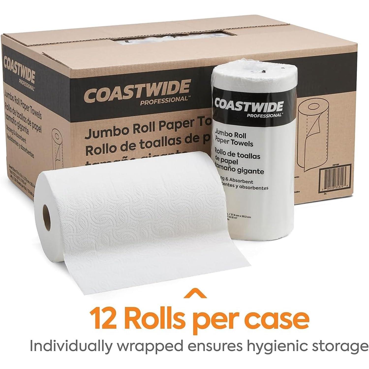 COASTWIDE 2-Ply Jumbo Kitchen Paper Towels, 250-Sheets Per Roll, 12-Pack, White - Image 4