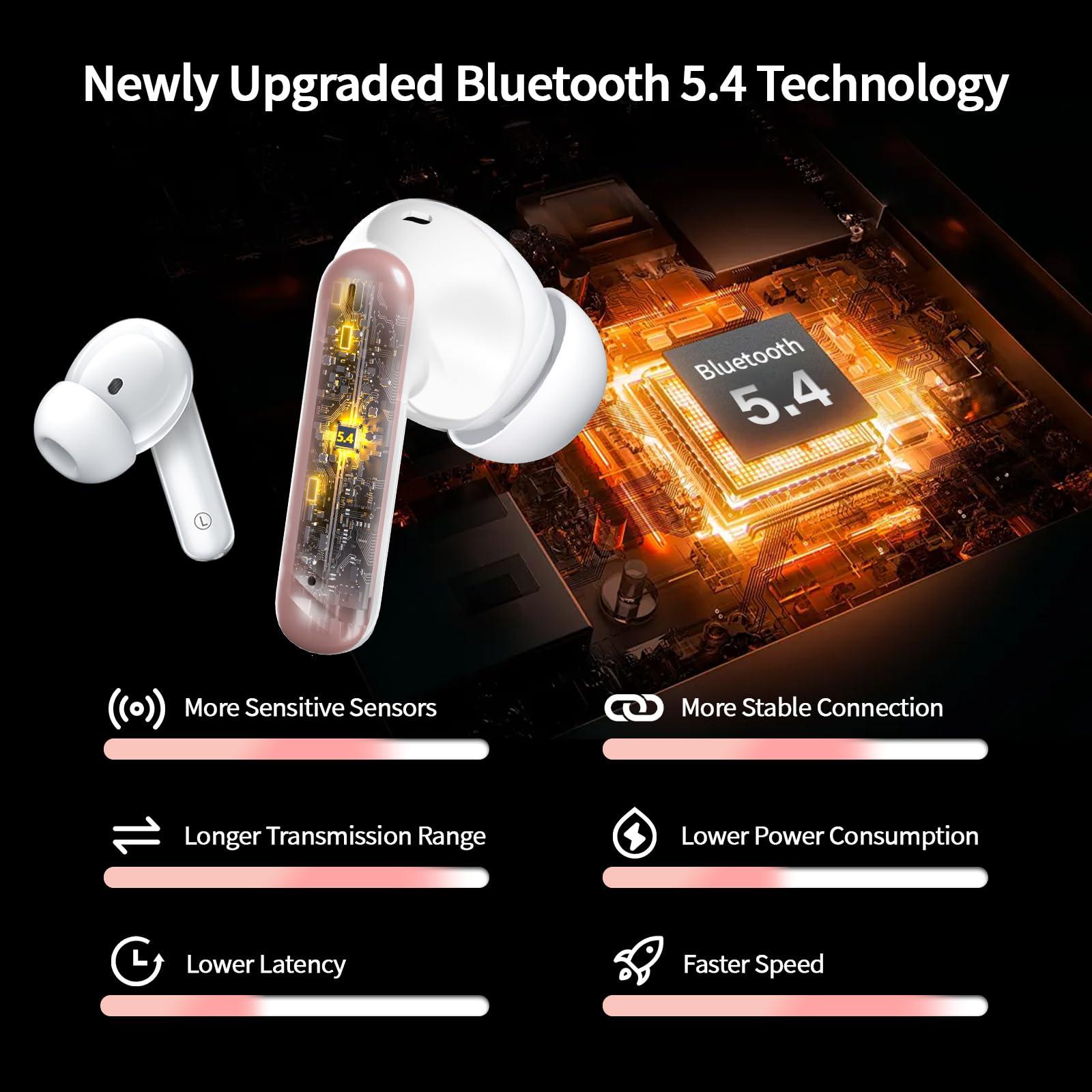 Wireless Earbuds Bluetooth, In Ear Headphones Bluetooth 5.4 Stereo Deep Bass, Ear Buds with Noise Cancelling Mic, 38H Playtime with LED Display, IPX7 Waterproof, Earphones for Android iOS, Rose Gold - Image 3