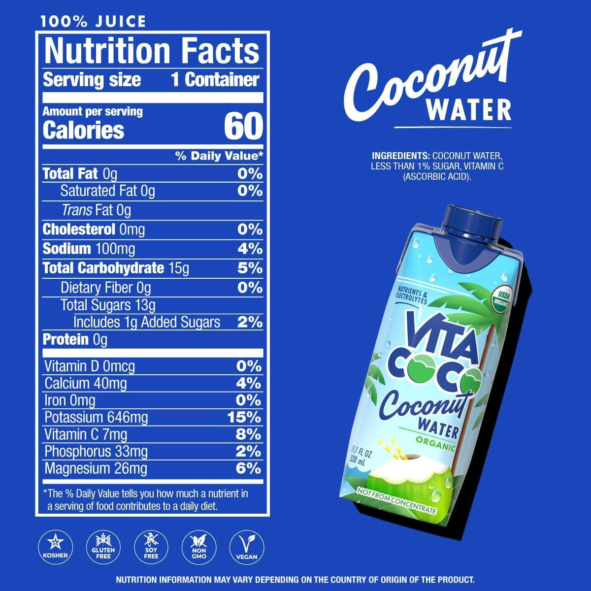 Vita Coco Coconut Water, Pure Organic | Refreshing Coconut Taste | Natural Electrolytes | Vital Nutrients | 11.1 Oz (Pack Of 12) - Image 2