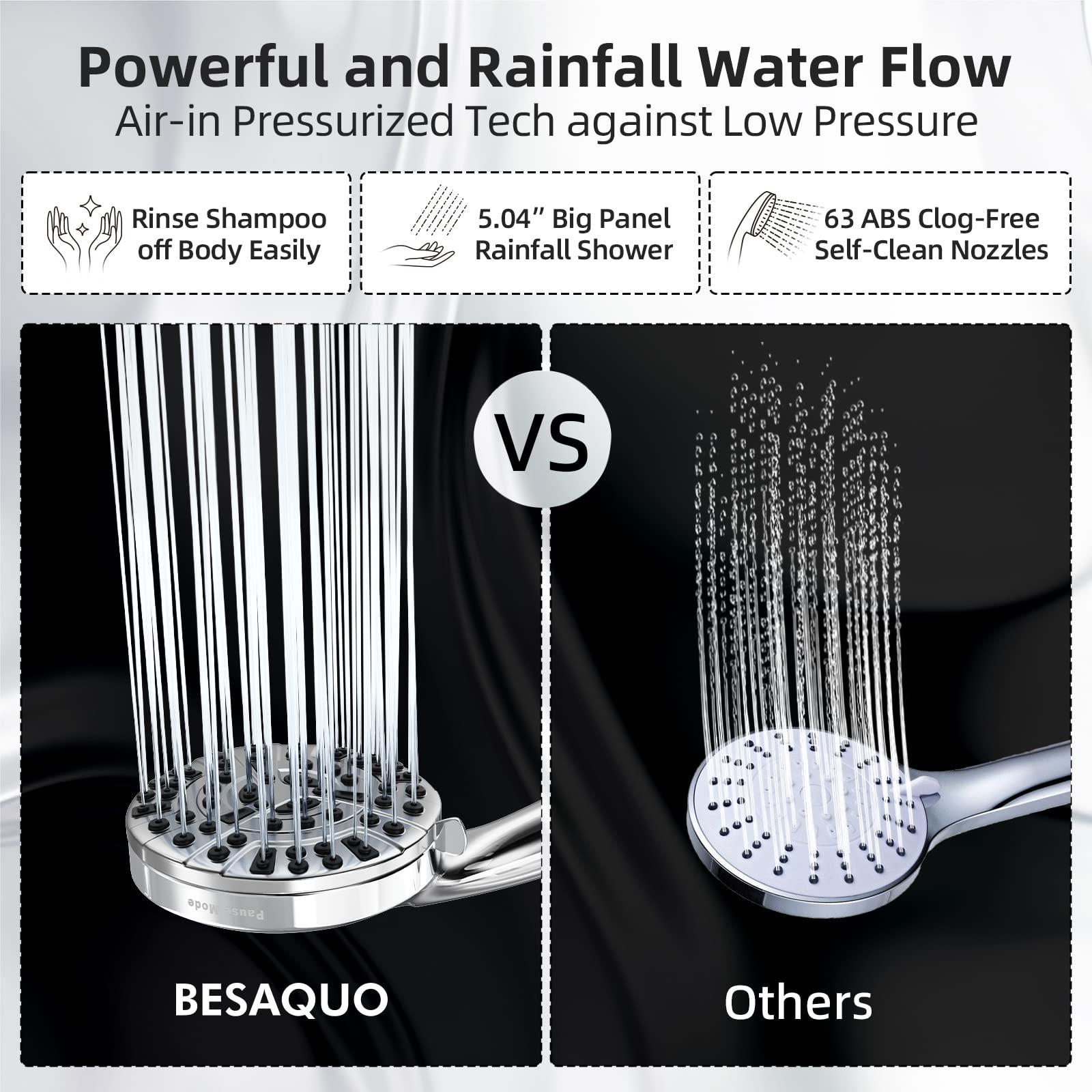 BESAQUO Shower Head,10 Functions High Pressure shower head with handheld, Built-in Pause Mode & 2 Power Wash, Non-Clogging Nozzles High Flow Hand Held Shower Head, Leakproof 6.5ft Hose&Metal Bracket - Image 3