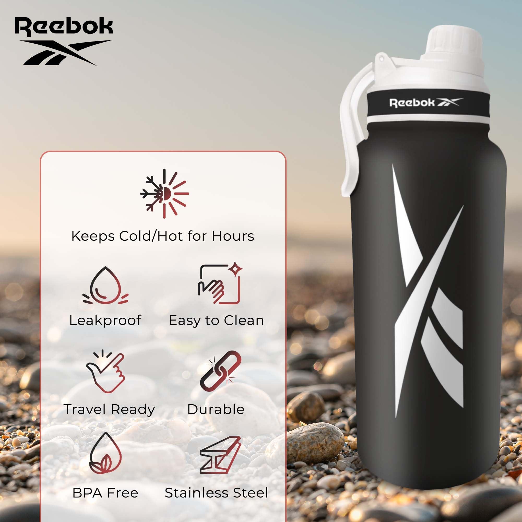 Reebok Stainless Steel Water Bottle With Athletic Design - Insulated Water Bottle 40 oz With Chug Lid - Double Wall Vaccum Insulated Sports Water Bottle, BPA Free (Black) - Image 5