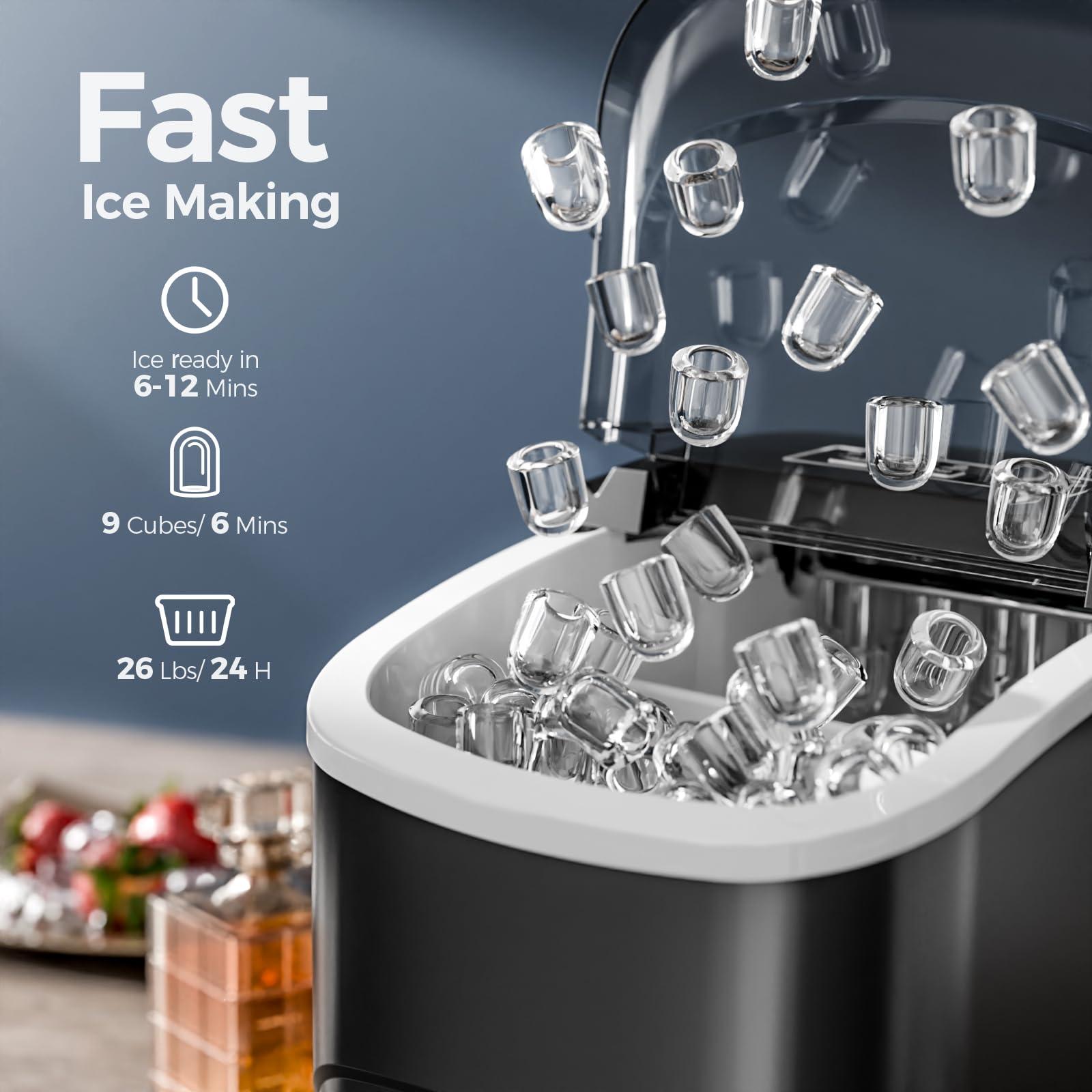 Electactic Ice Makers Countertop,26Lbs/24H,9 Cubes in 6 Mins,Portable Ice Maker Machine with Self-Cleaning,2 Sizes of Bullet Ice,Perfect for Home Kitchen(Black) - Image 2