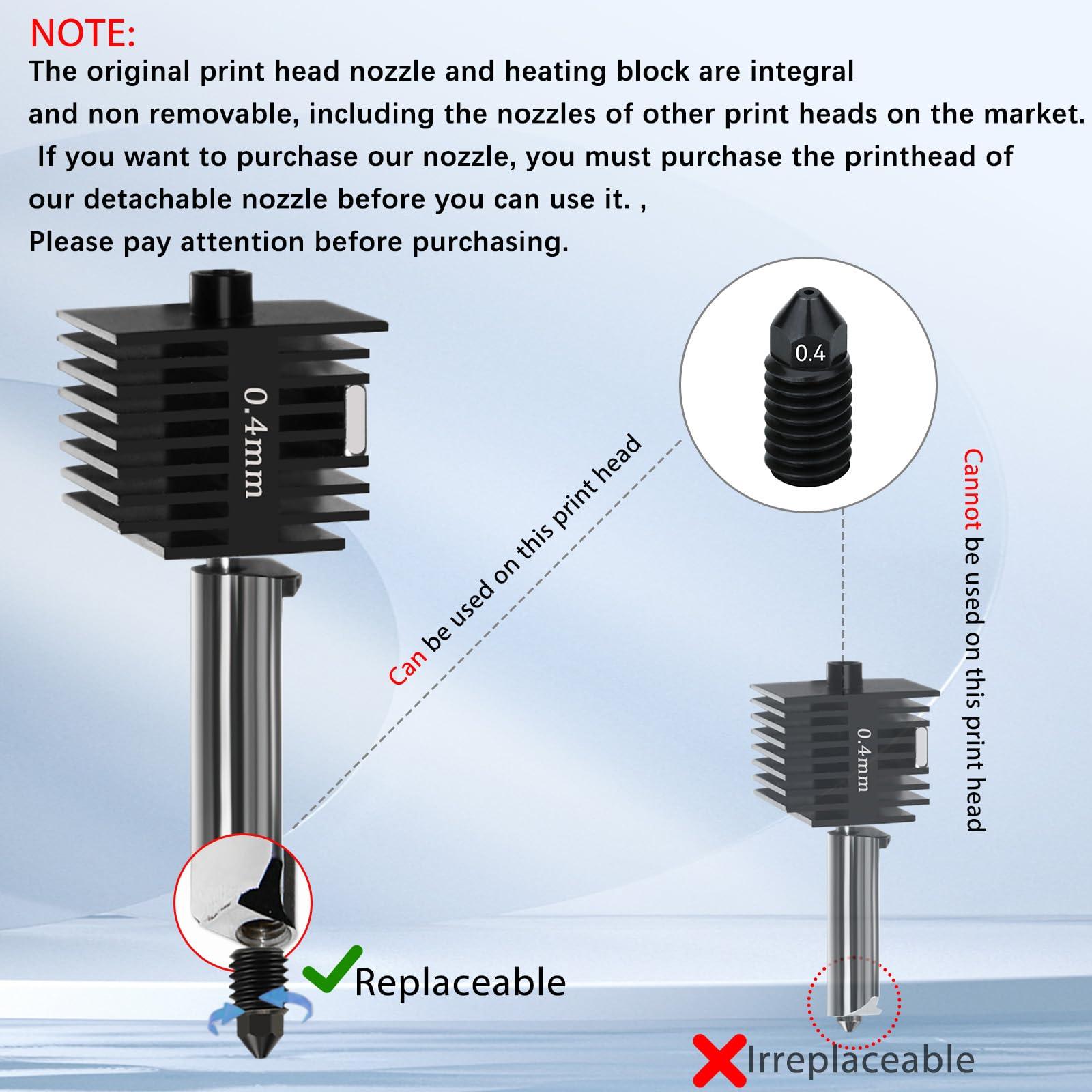 Sahvaim 2 Pack 0.4MM Hotend Kit for Bambu Lab A1 Mini/A1 3D Printer, High-Temperature Hardened Steel Nozzle Extruder Print Head Replacement with Extra 2PCS Nozzle(0.2MM,0.4MM) and Silicone Cover Sock - Image 6