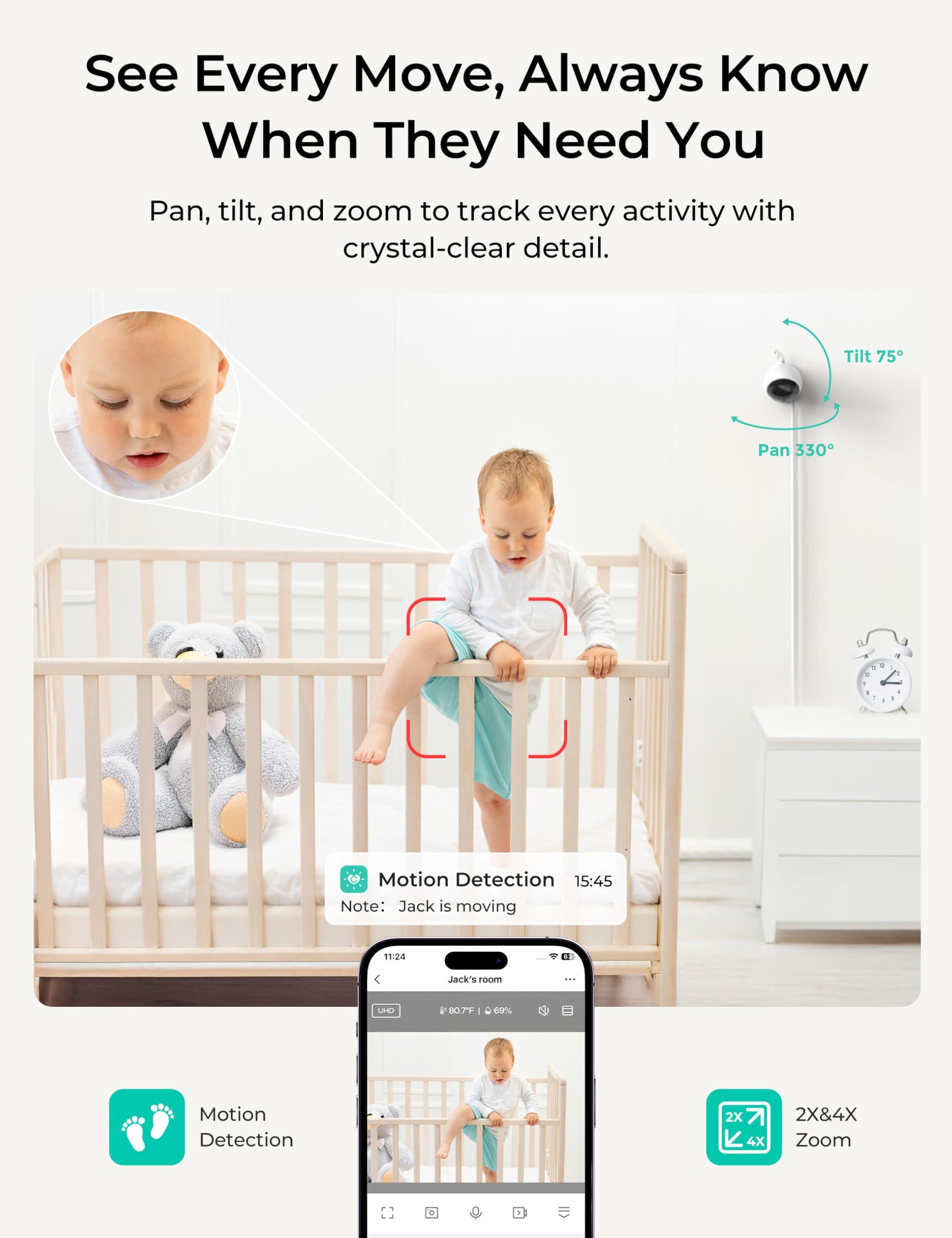 Dr.Care VistaView Lite Smart WiFi Baby Monitor with 2 Cameras- 4” 720P Split Screen & 1080P Camera App Control, Motion Alerts, Night Vision, 3000mAh Battery, 2-Way Talk, Triple Security, 1000ft Range - Image 4